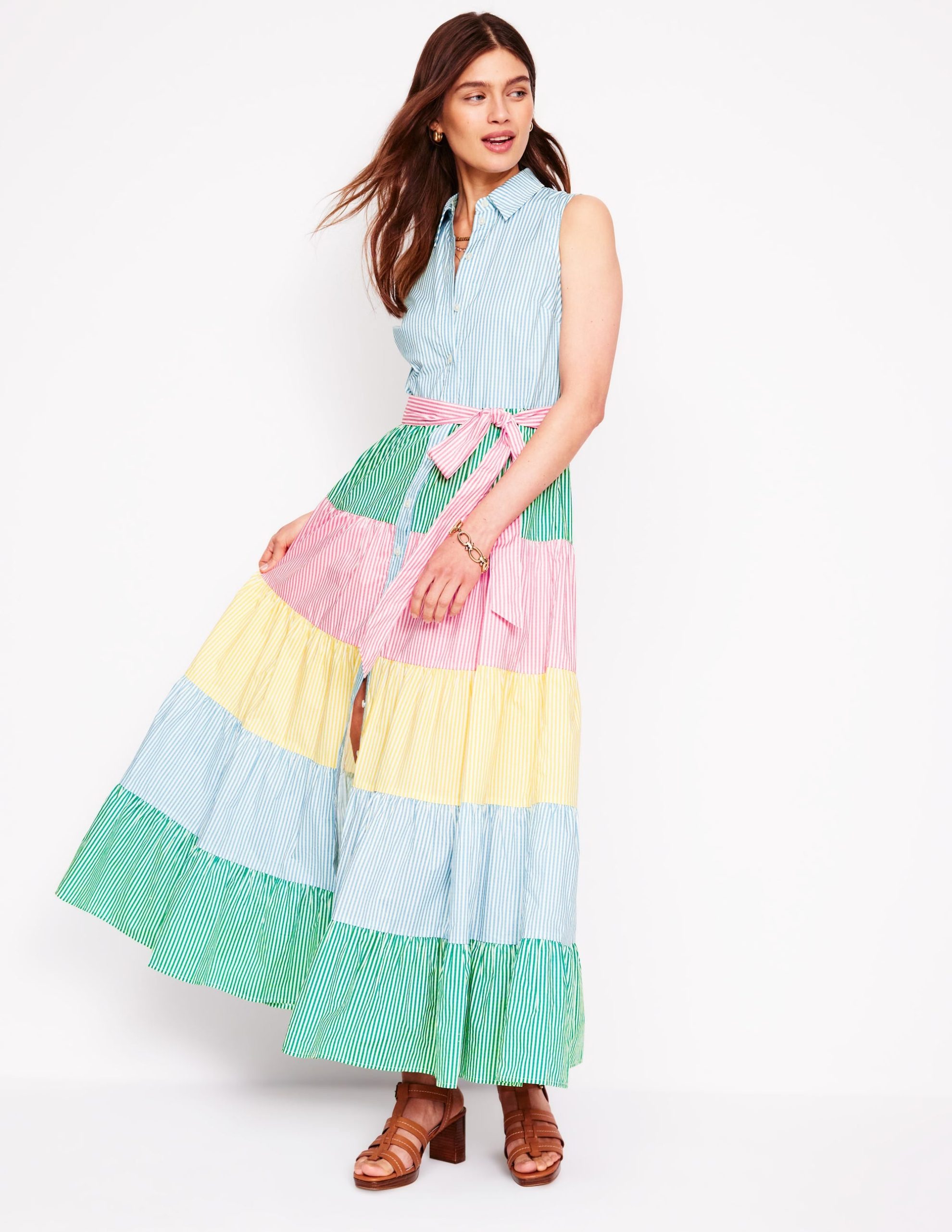 Multi Tiered Shirt Dress-Duck Egg Blue Stripe - Image 4