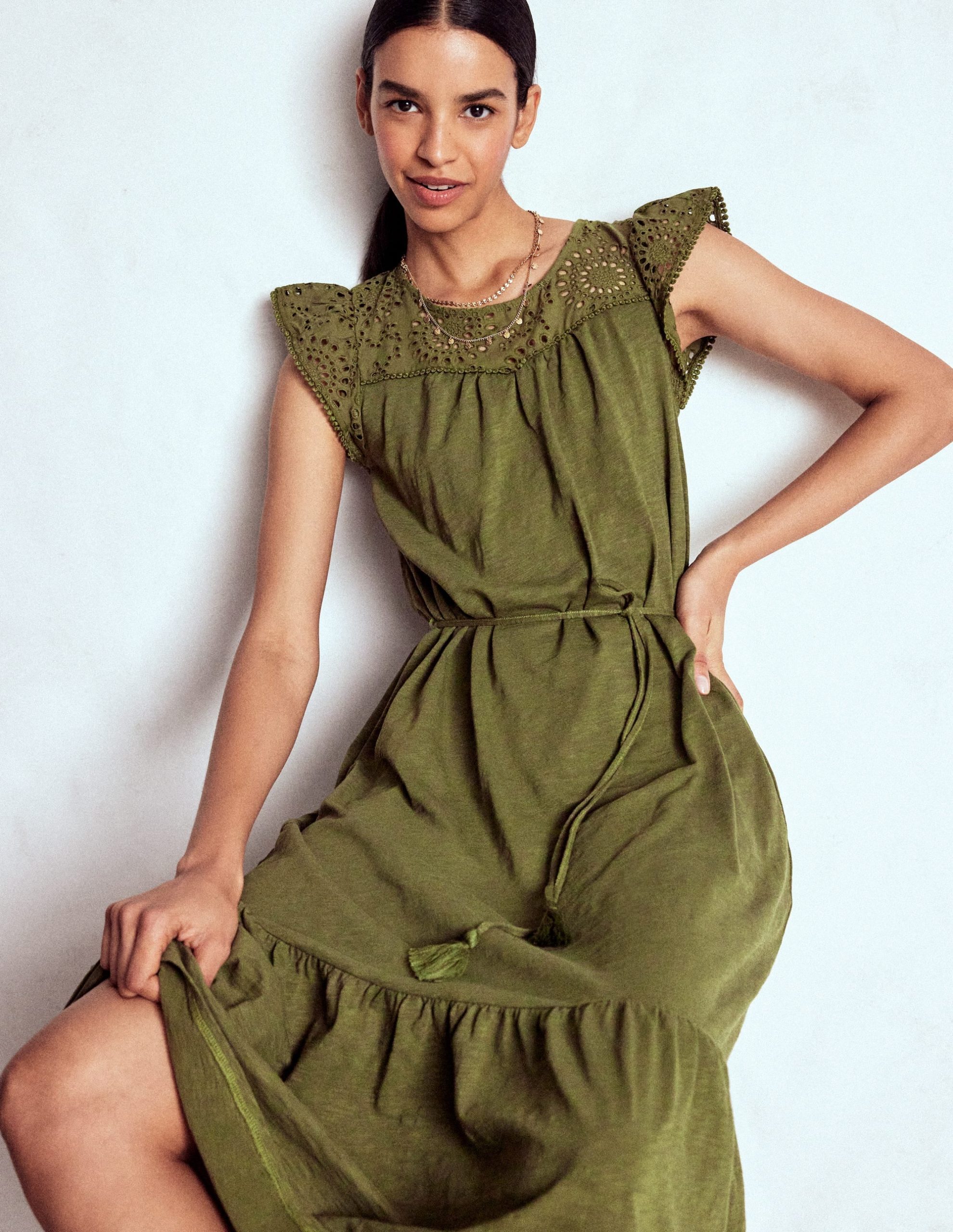 Juliet Broderie Midi Dress-Woodland Green - Image 6
