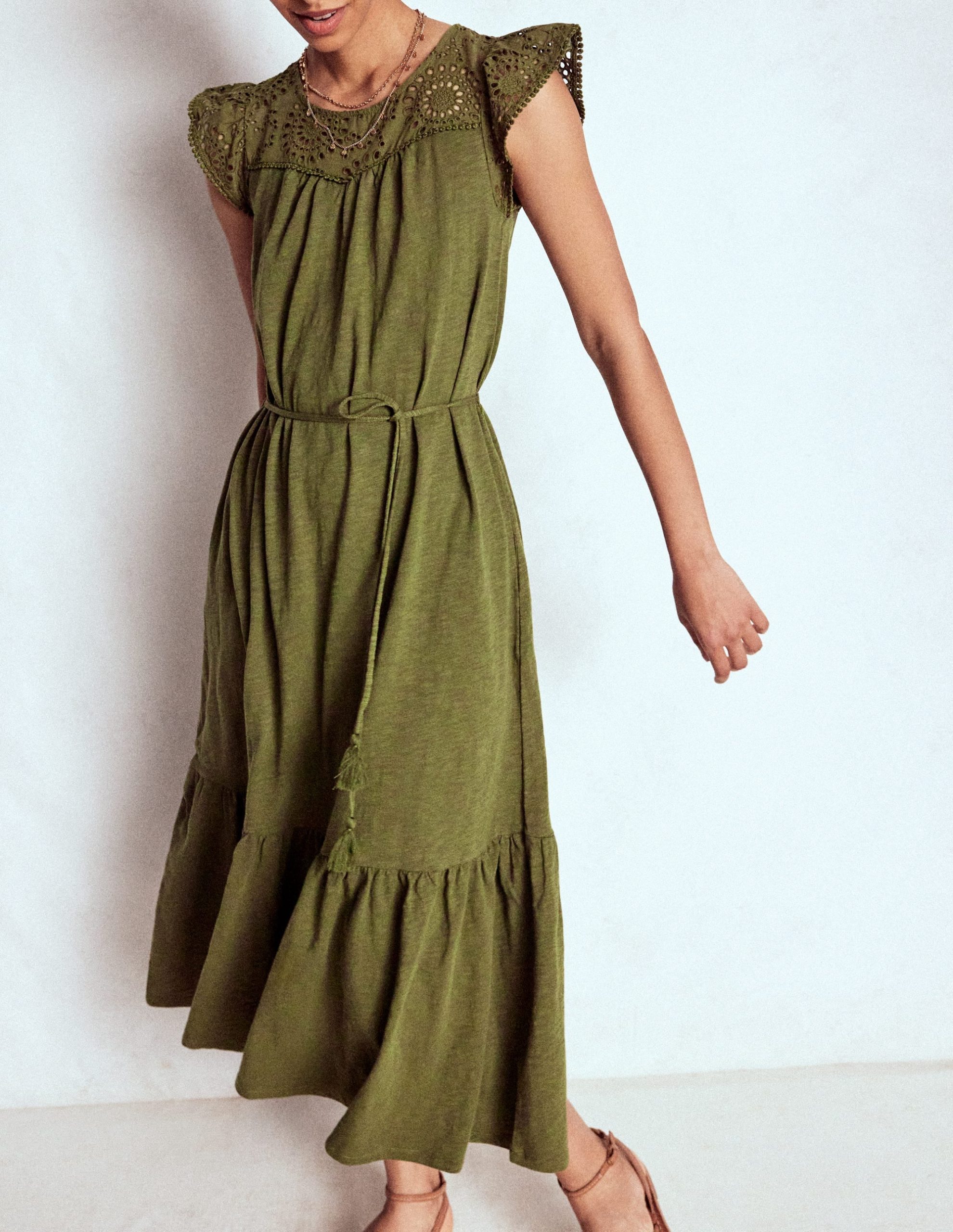 Juliet Broderie Midi Dress-Woodland Green - Image 9