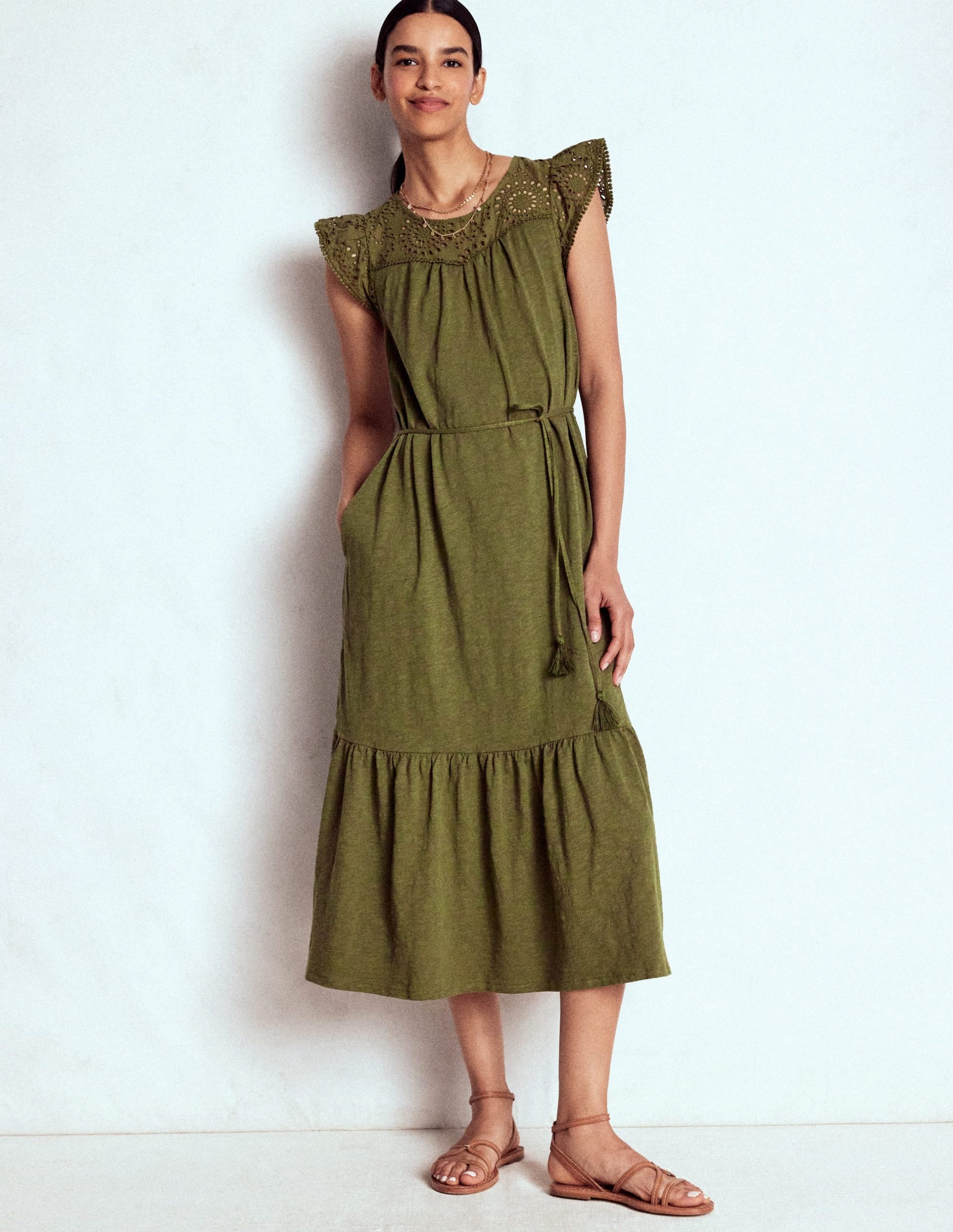 Juliet Broderie Midi Dress-Woodland Green - Image 10