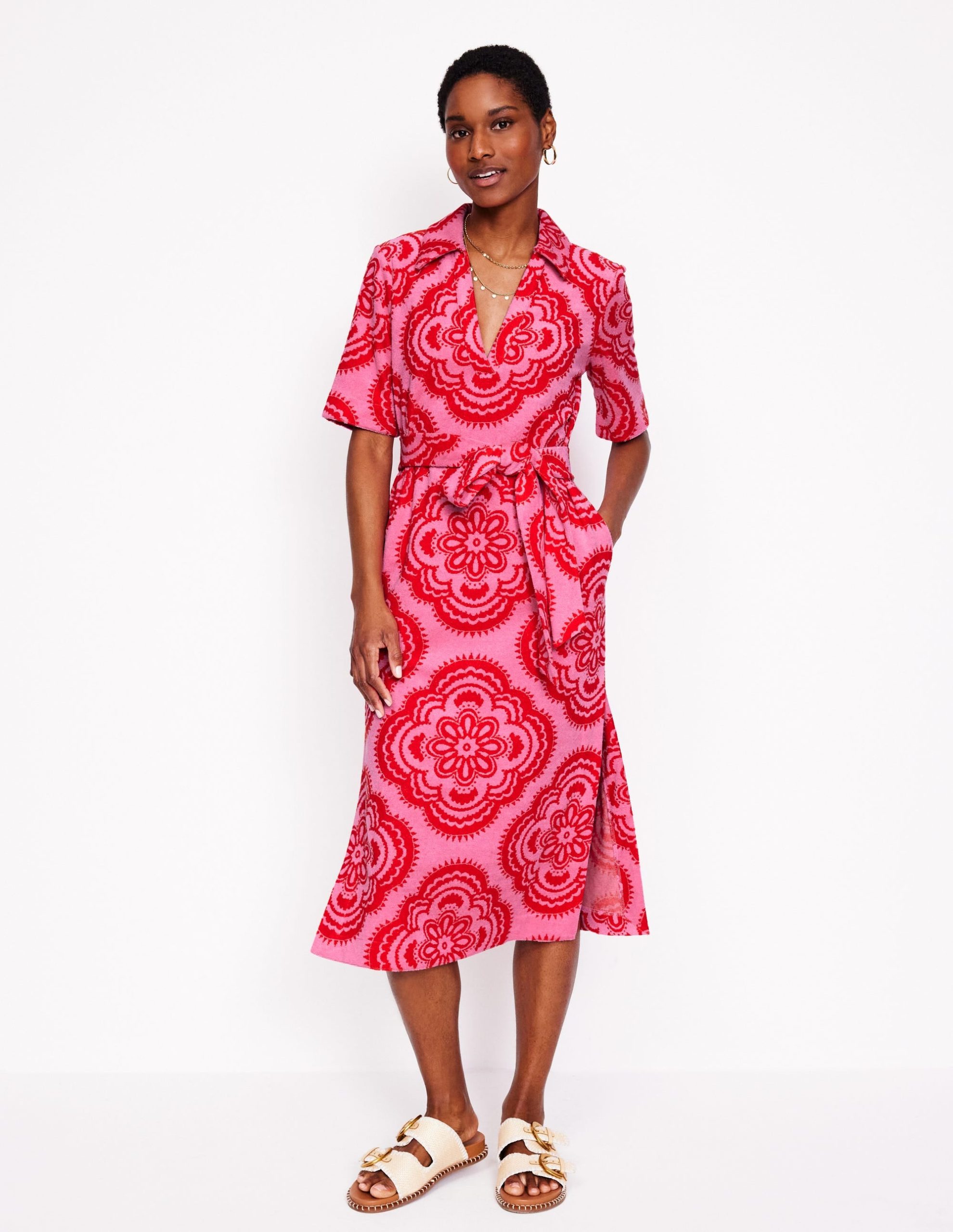 Collared Notch Towel Dress-Pink Rose. Botanic Blush - Image 4