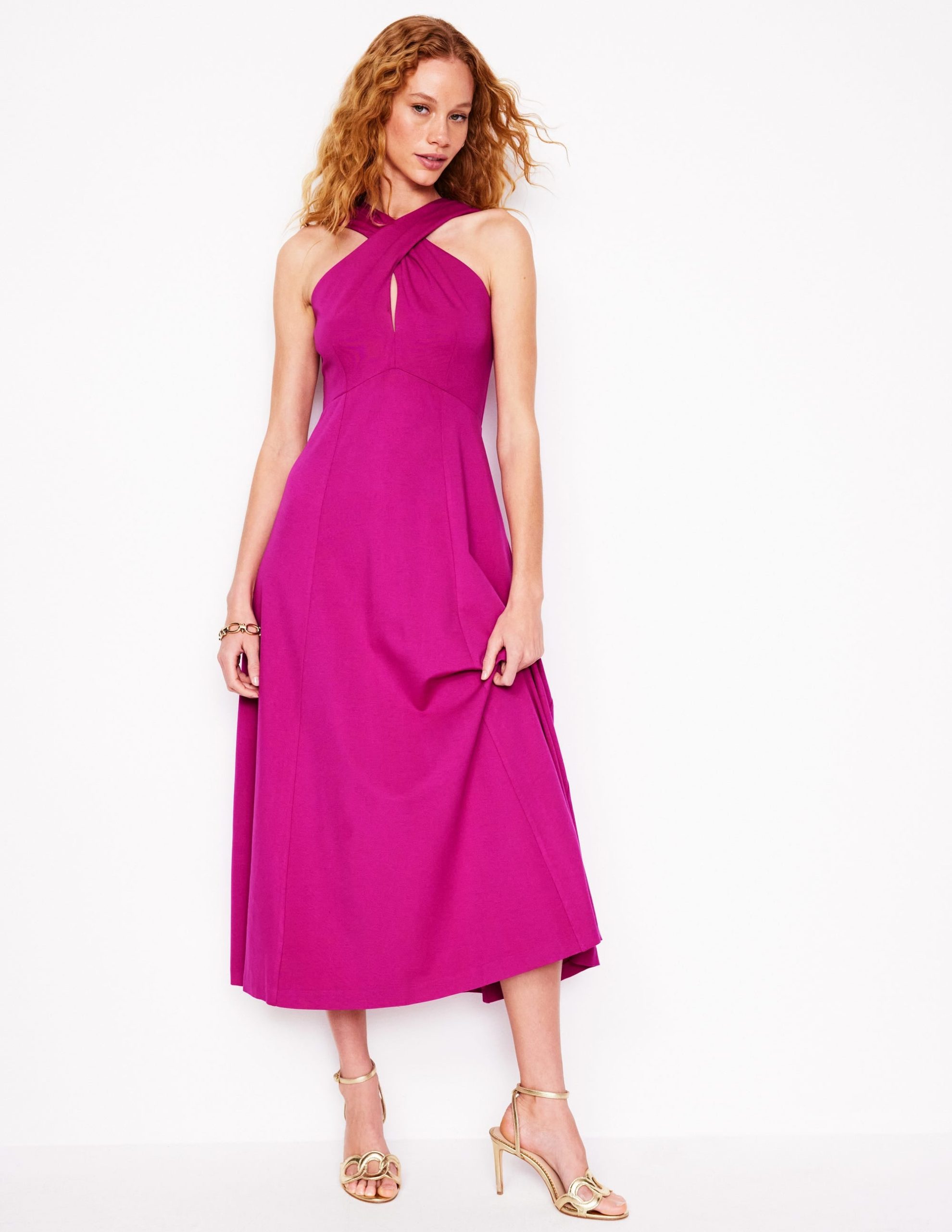 Cross Front Ponte Dress-Fuchsia - Image 4