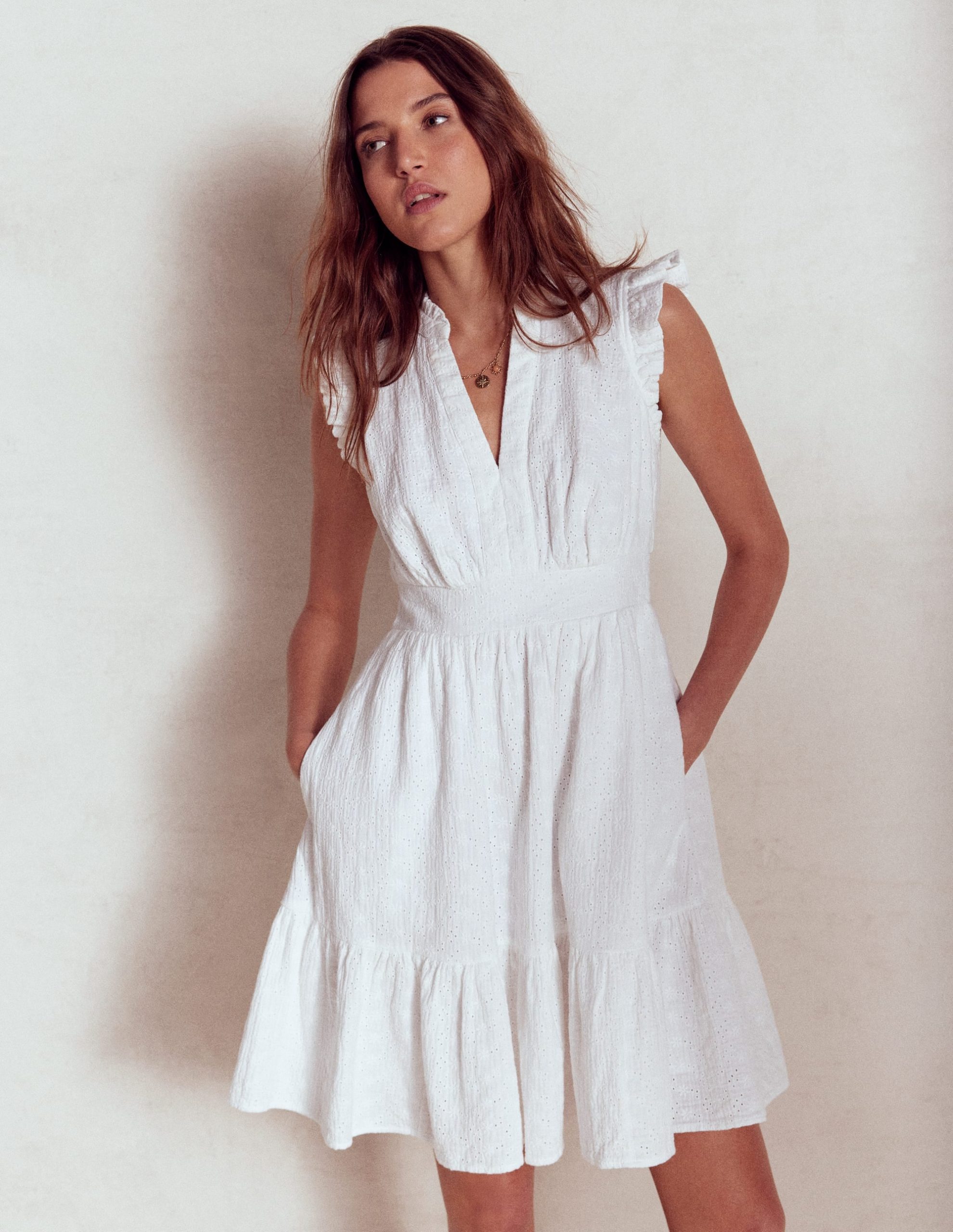 Wren Double Cloth Short Dress-White - Image 6