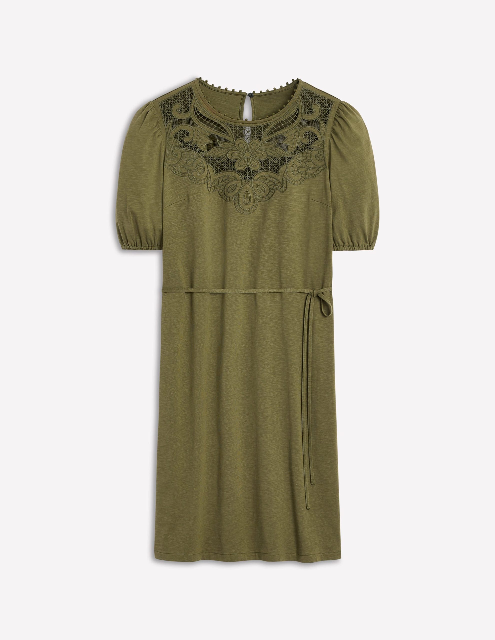 Cutwork Detail Short Dress-Woodland Green - Image 7