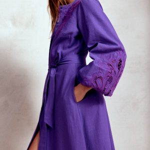 Mae Linen Blend Shirt Dress-Royal Purple