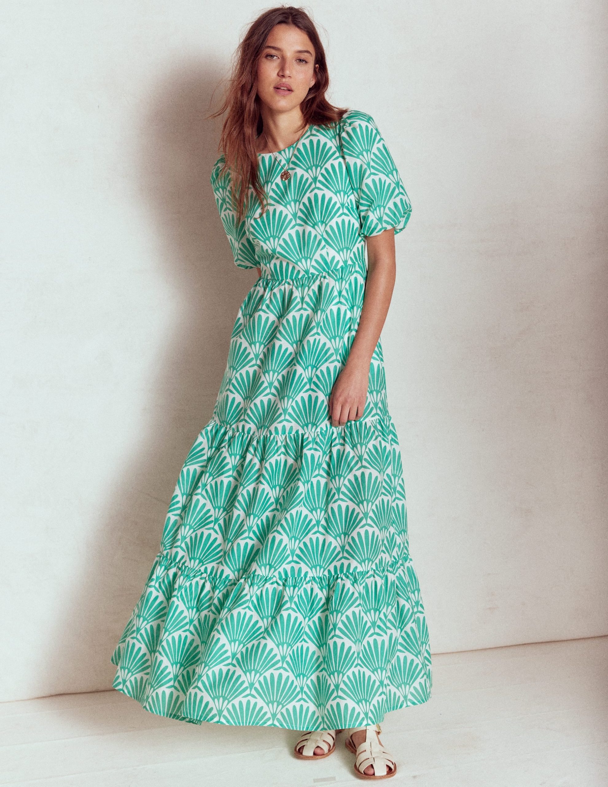 Tiered Poplin Maxi Dress-Aquamarine Blue. Deco Palm - Image 4