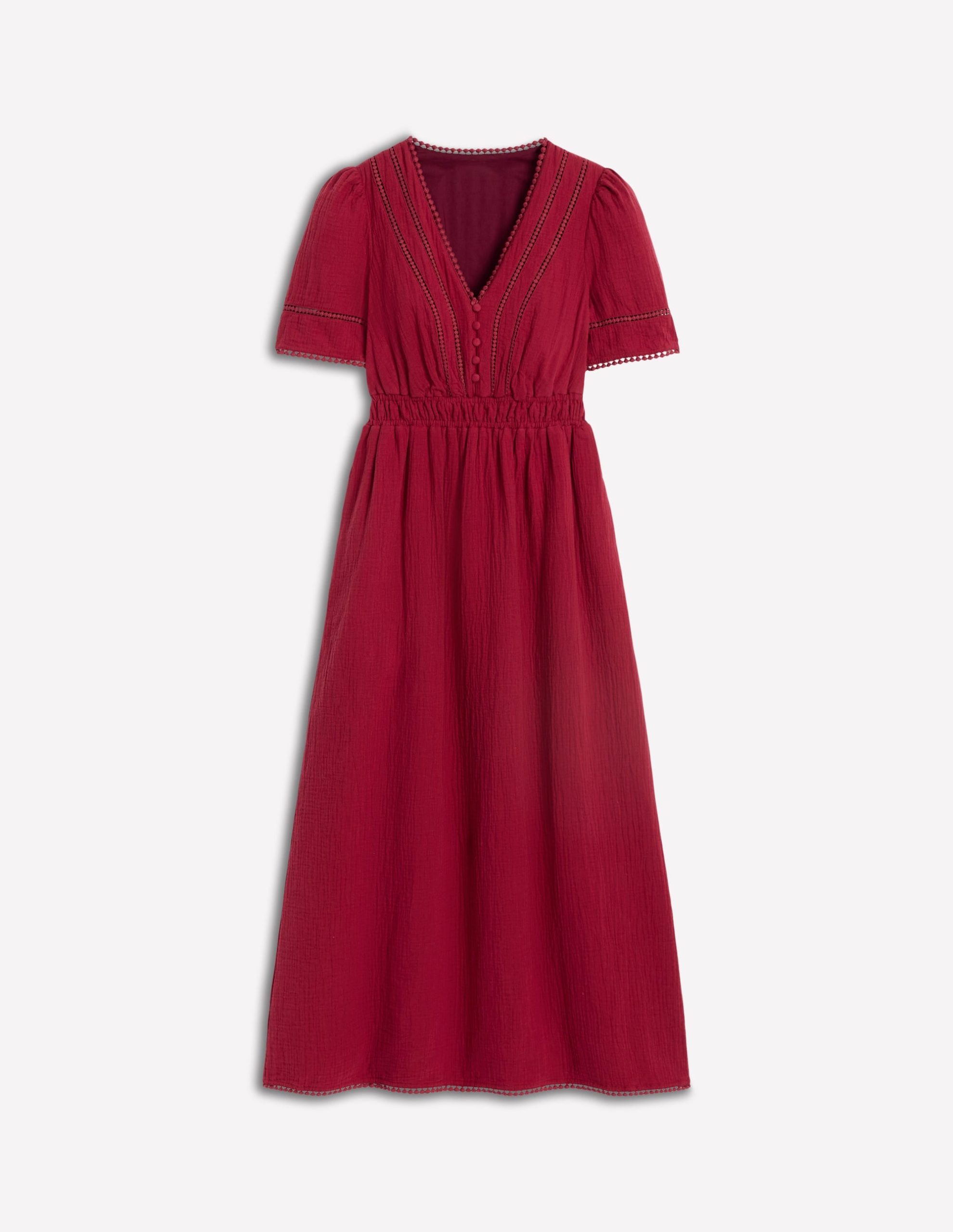 Trim Double Cloth Dress-Garnet Red - Image 5