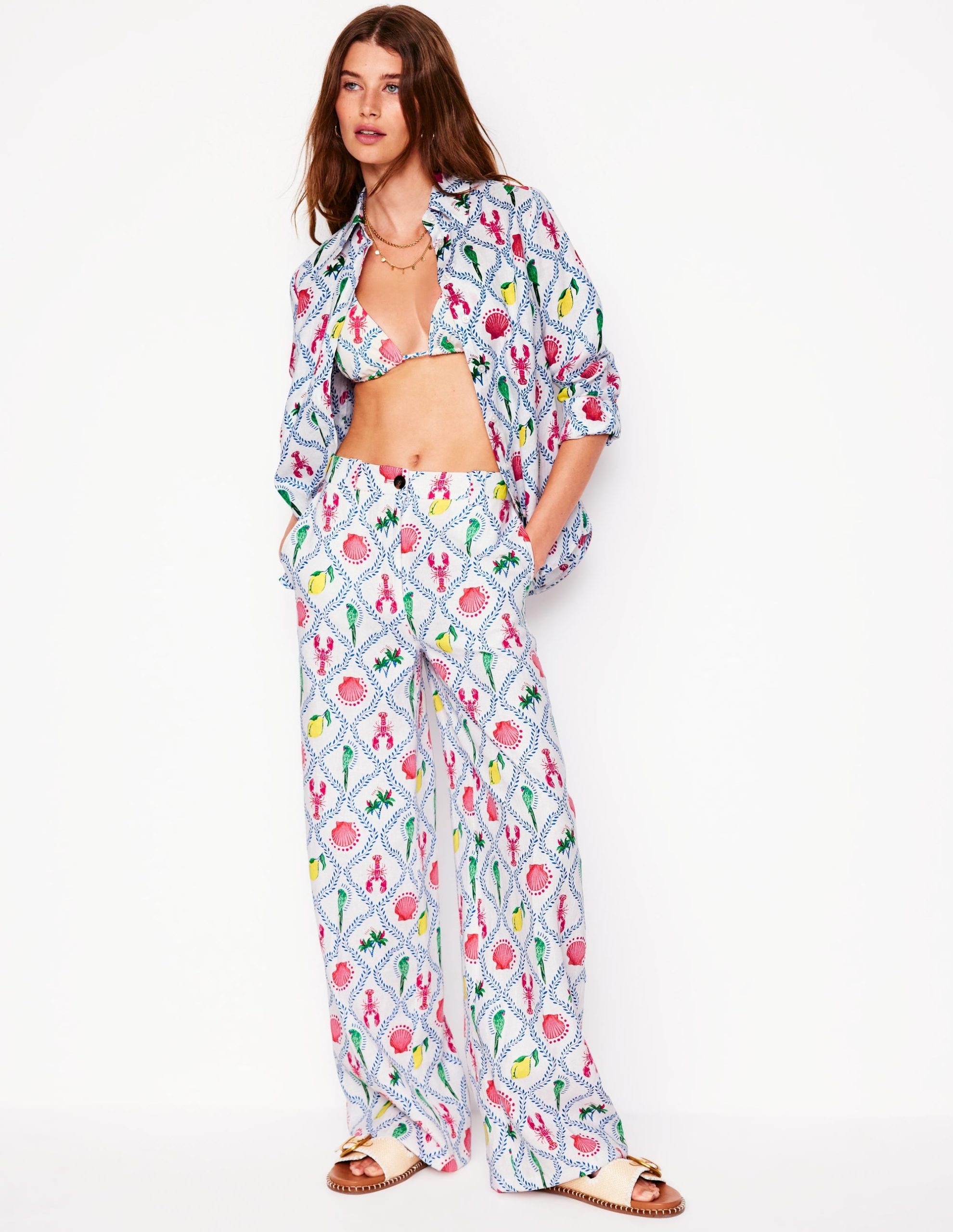 Westbourne Linen Pants-Ivory. Tropical Bonanza Vine