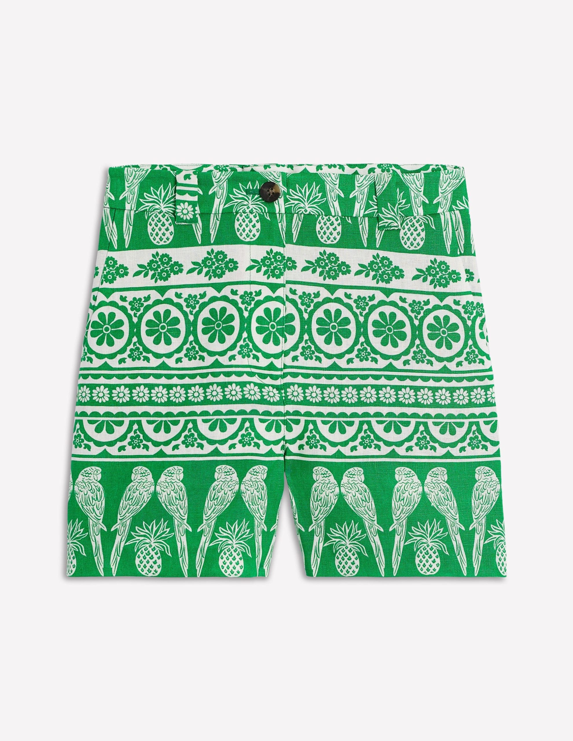 Westbourne Linen Shorts-Rich Emerald. Ornate Tropics - Image 6