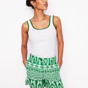 Westbourne Linen Shorts-Rich Emerald. Ornate Tropics