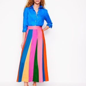 Linen Flippy Maxi Skirt-Multi Colourblock