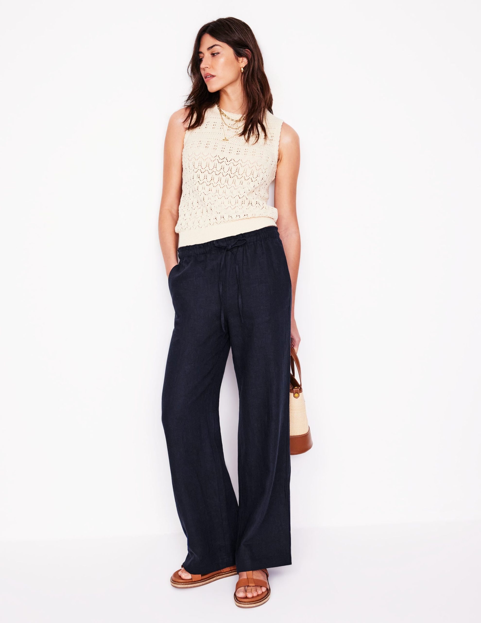Islington Linen Pants-Navy