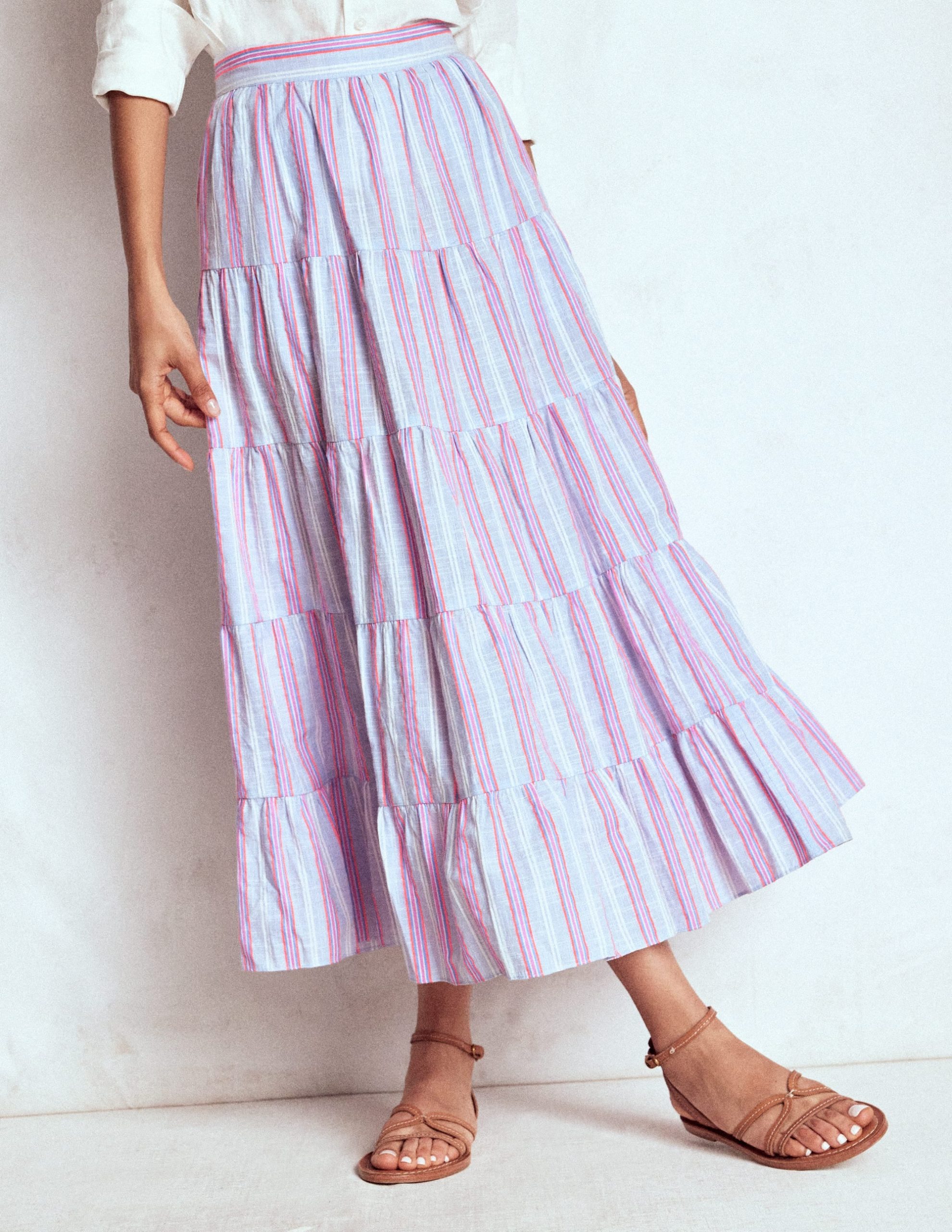 Tiered Poplin Midi Skirt-Metallic Stripe - Image 4
