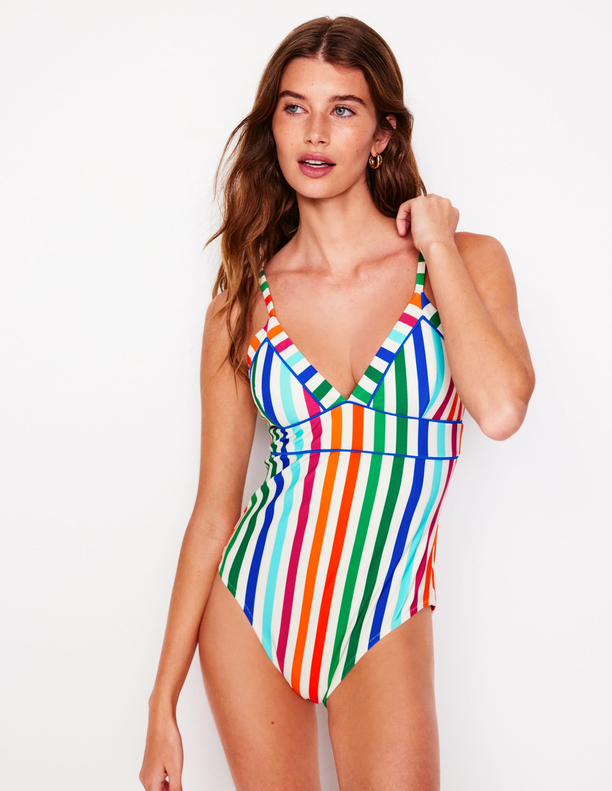 Kasos String V Neck Swimsuit-Multi Stripe - Image 2