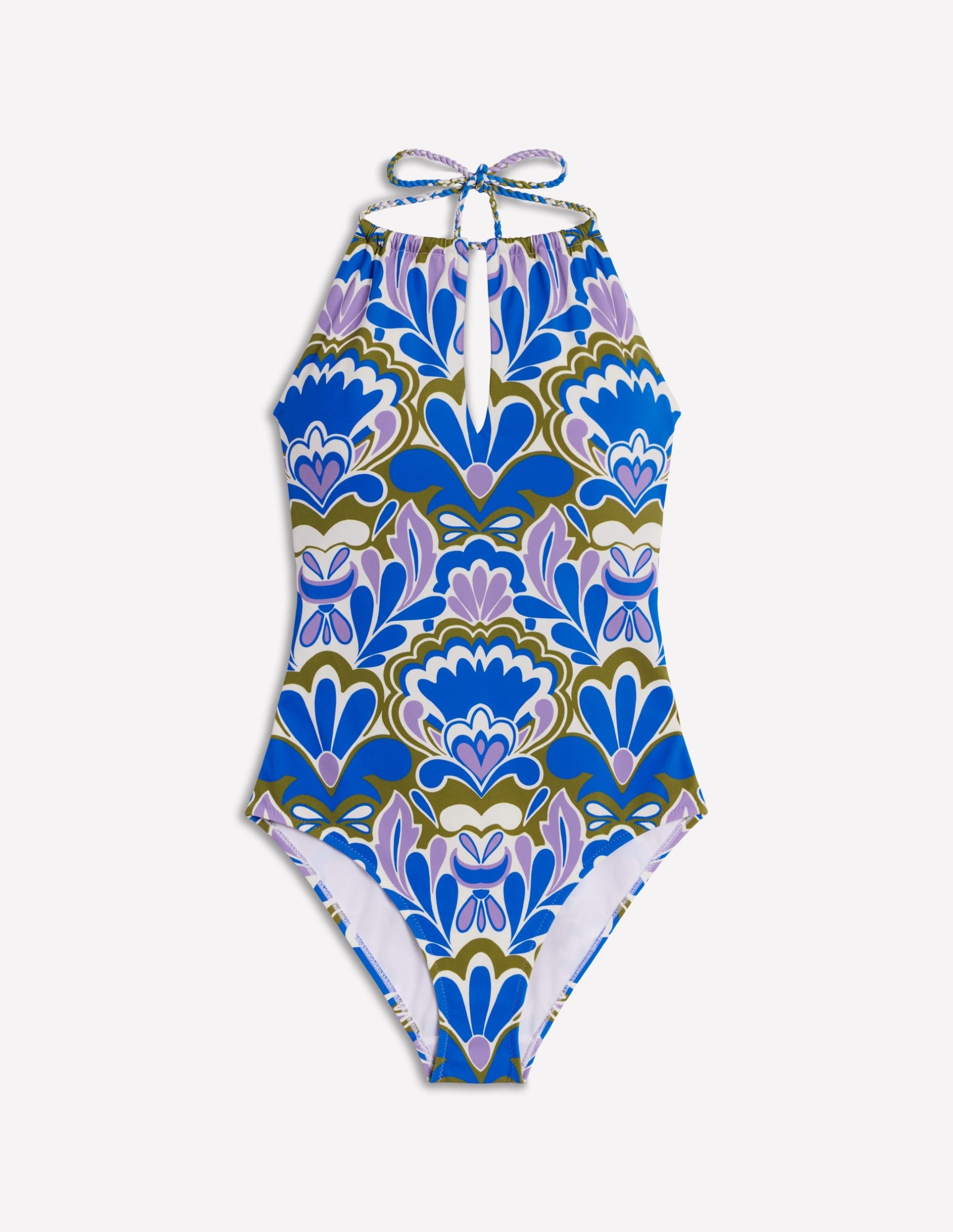 String High Neck Swimsuit-Kingfisher Blue. Freesia Stamp - Image 6