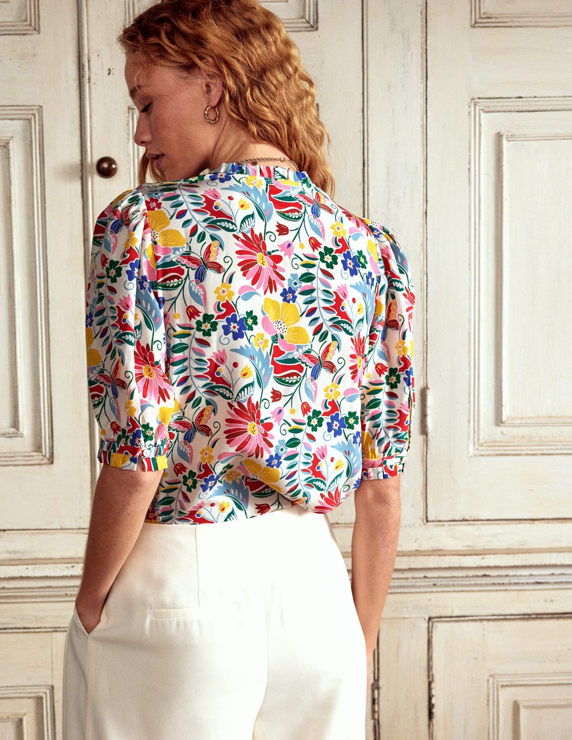 Frill Detail Silk Top-Multi. Wildflower Trail - Image 3