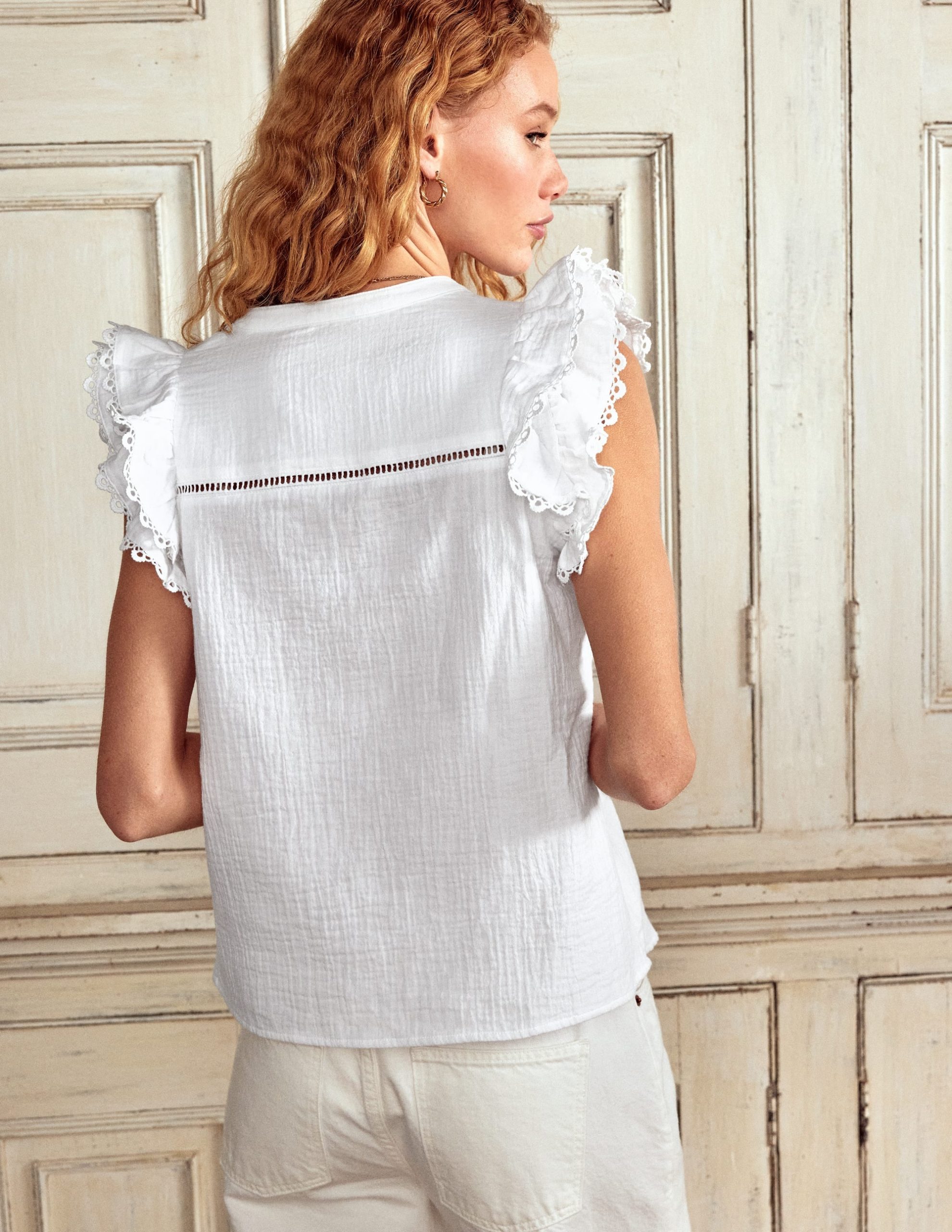 Sleeveless Double Cloth Top-White - Image 4
