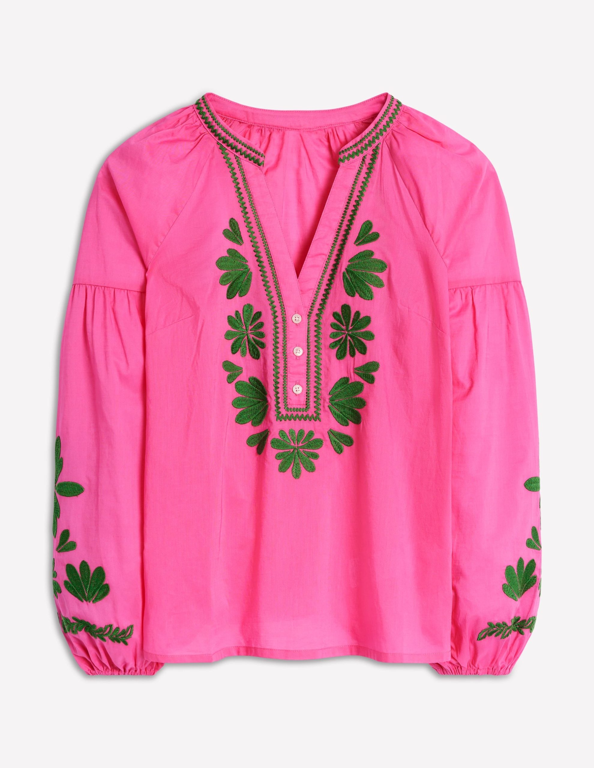 Raglan Embroidered Cotton Top-Sorbet Pink - Image 6