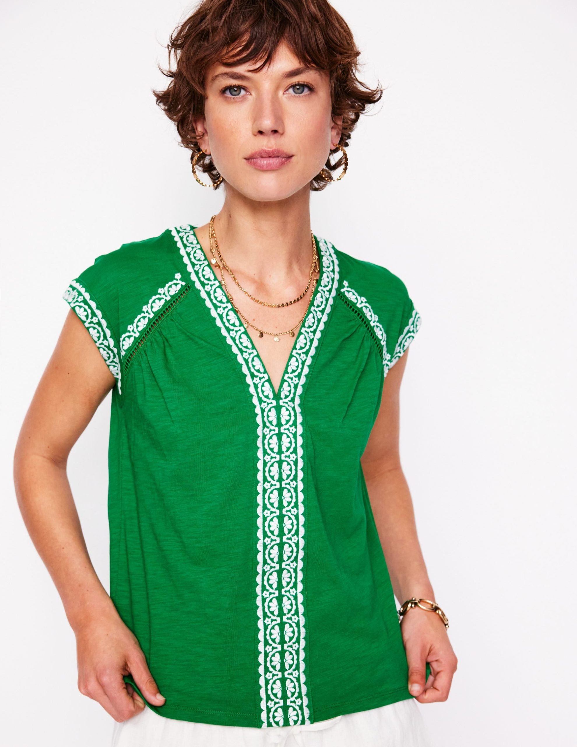 Hazel Cotton Embroidered Top-Rich Emerald
