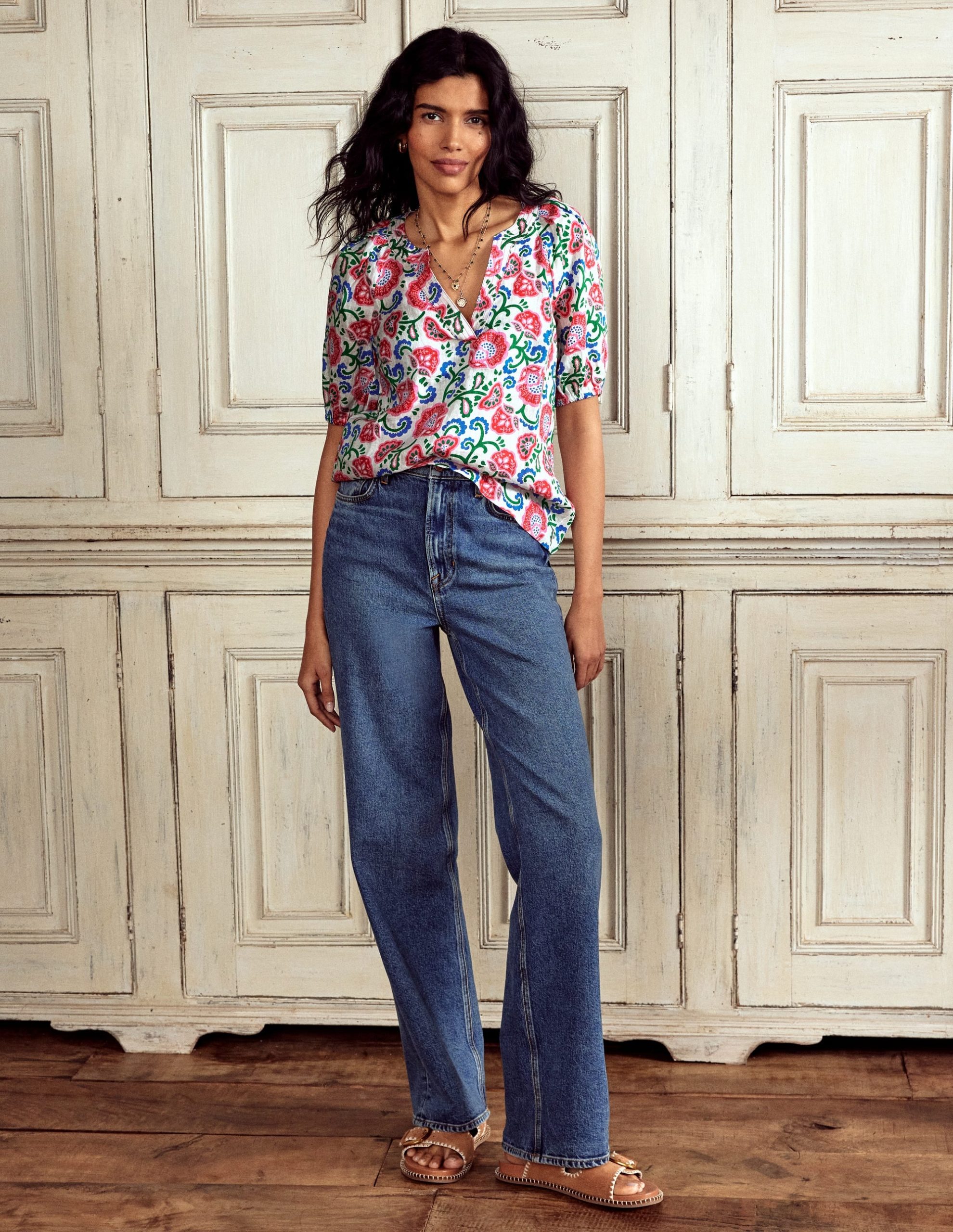 Brooke Linen Top-Ivory. Garden Vine