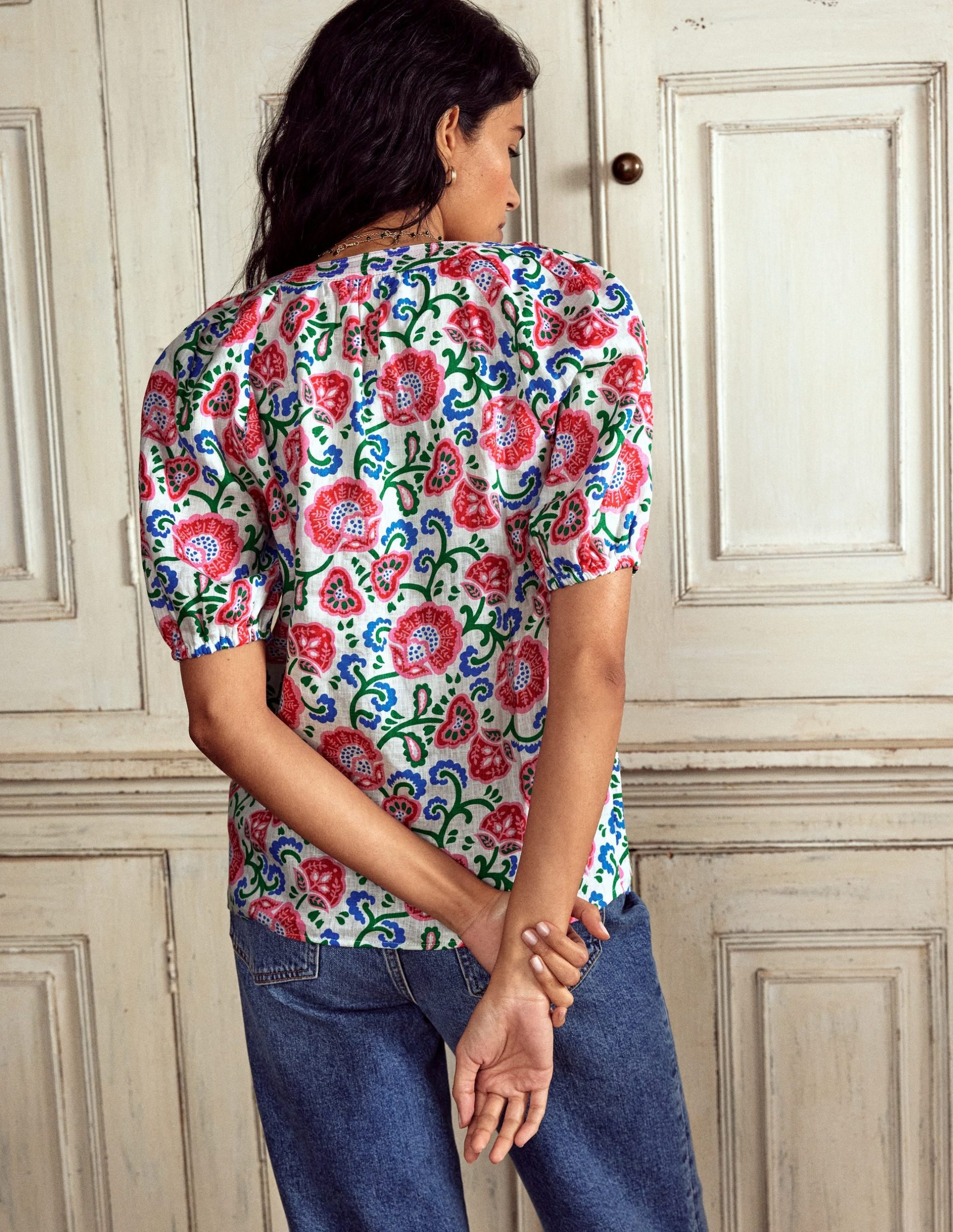 Brooke Linen Top-Ivory. Garden Vine - Image 3