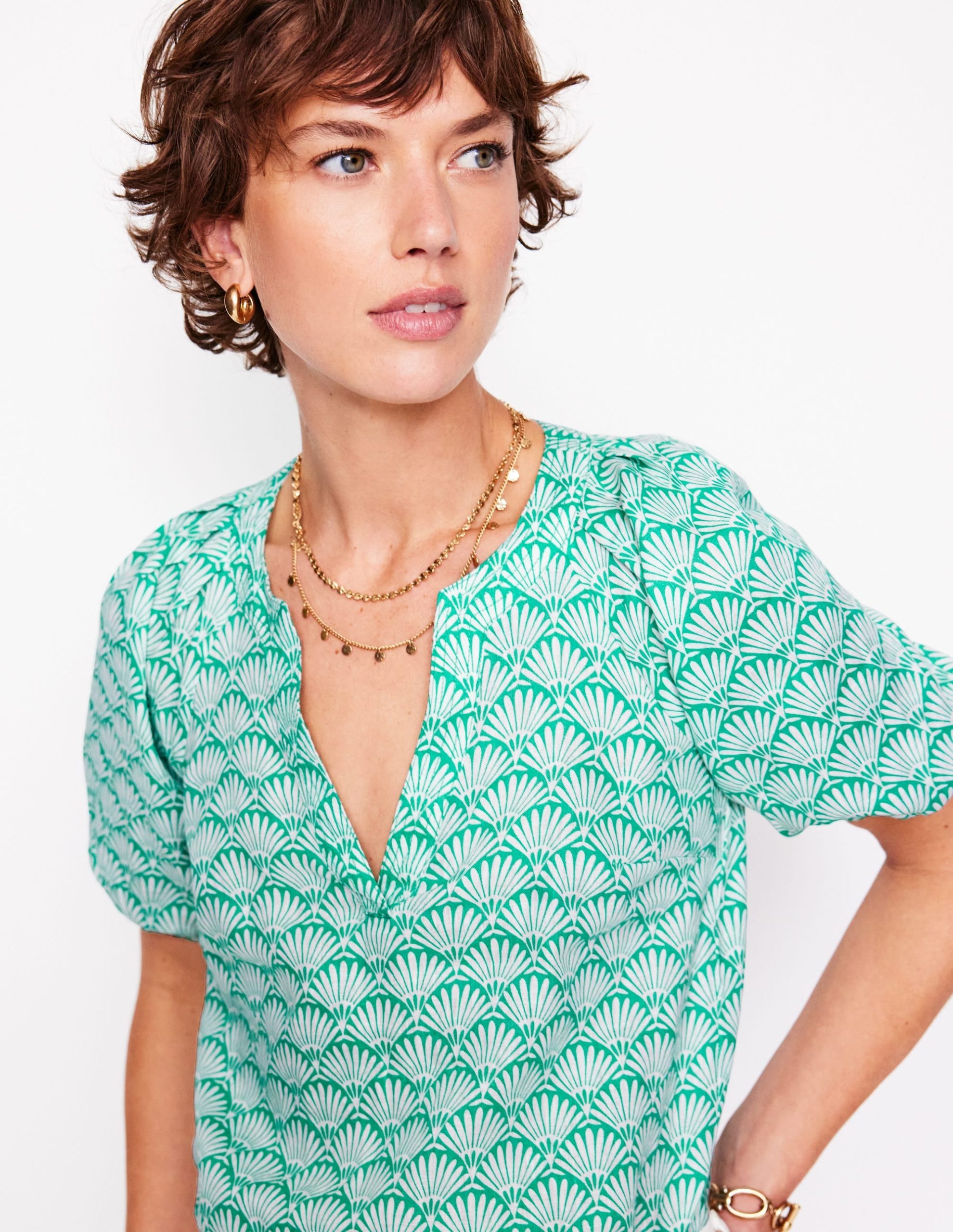 Brooke Linen Top-Aquamarine. Deco Palm - Image 3