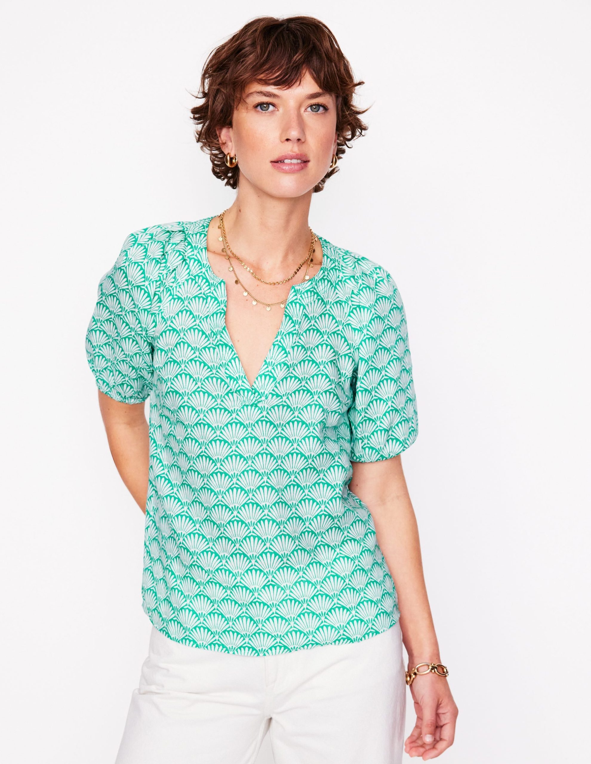 Brooke Linen Top-Aquamarine. Deco Palm - Image 5