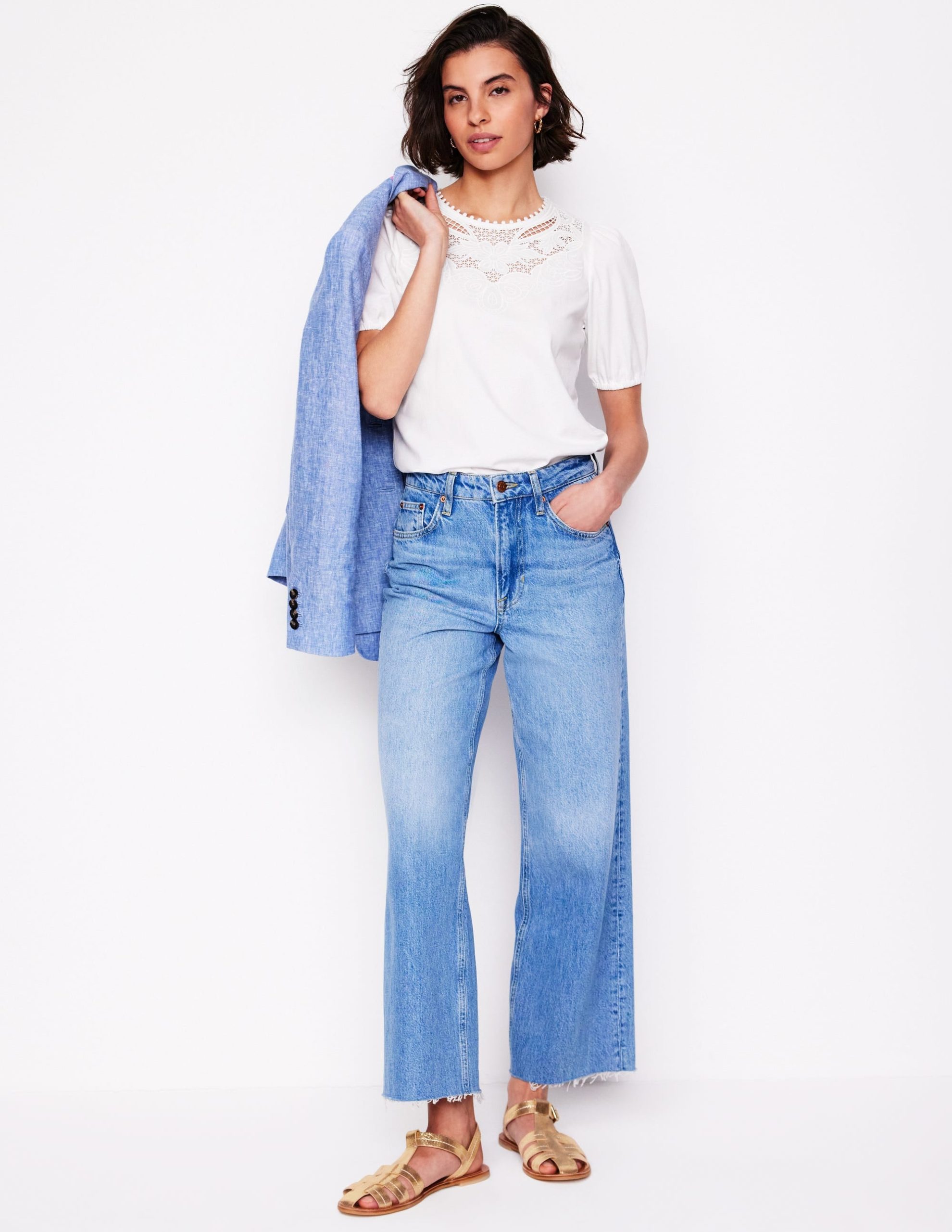 Cutwork Puff Sleeve T-Shirt-White - Image 5