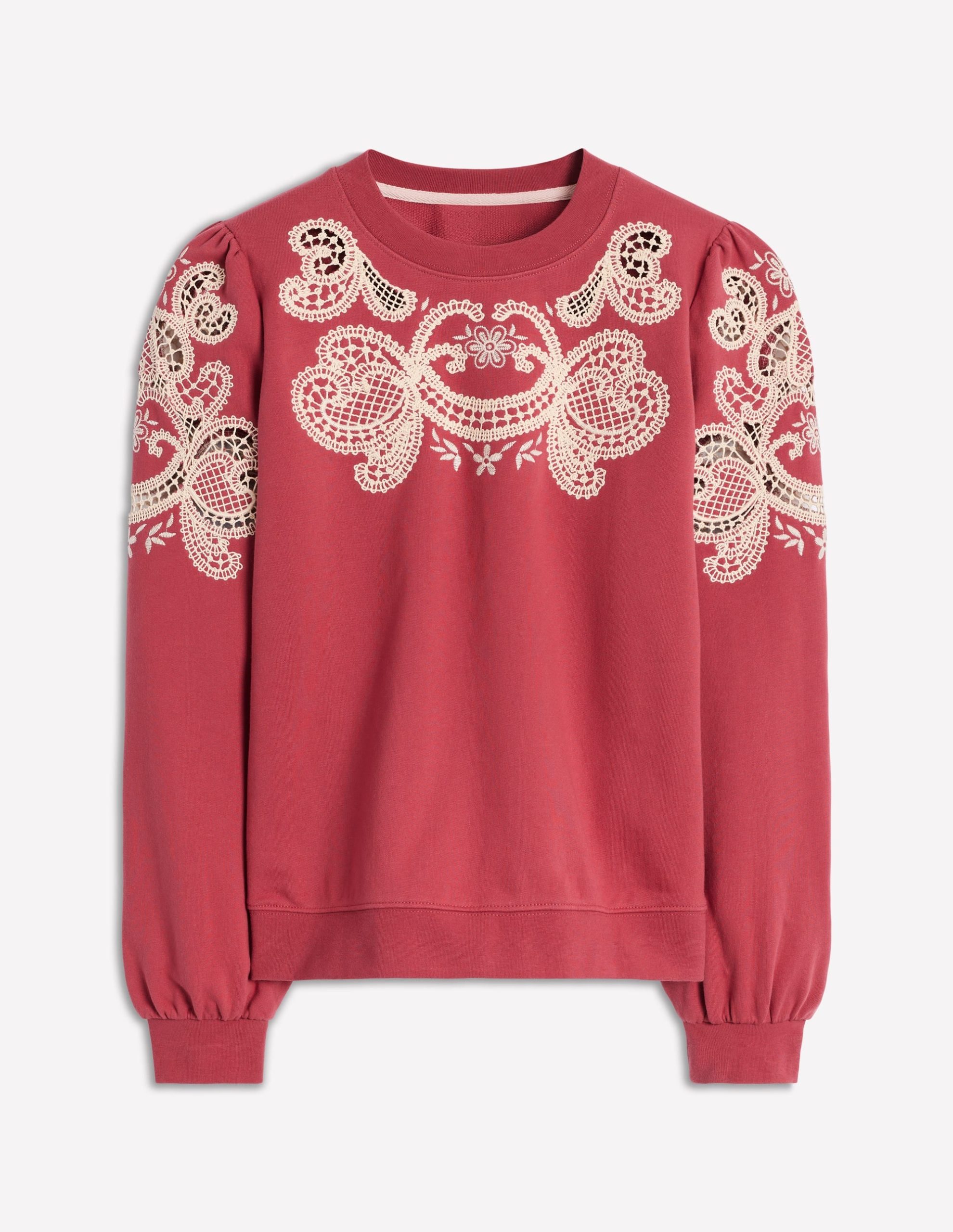 Puff Sleeve Cutwork Sweatshirt-Teracotta - Image 5