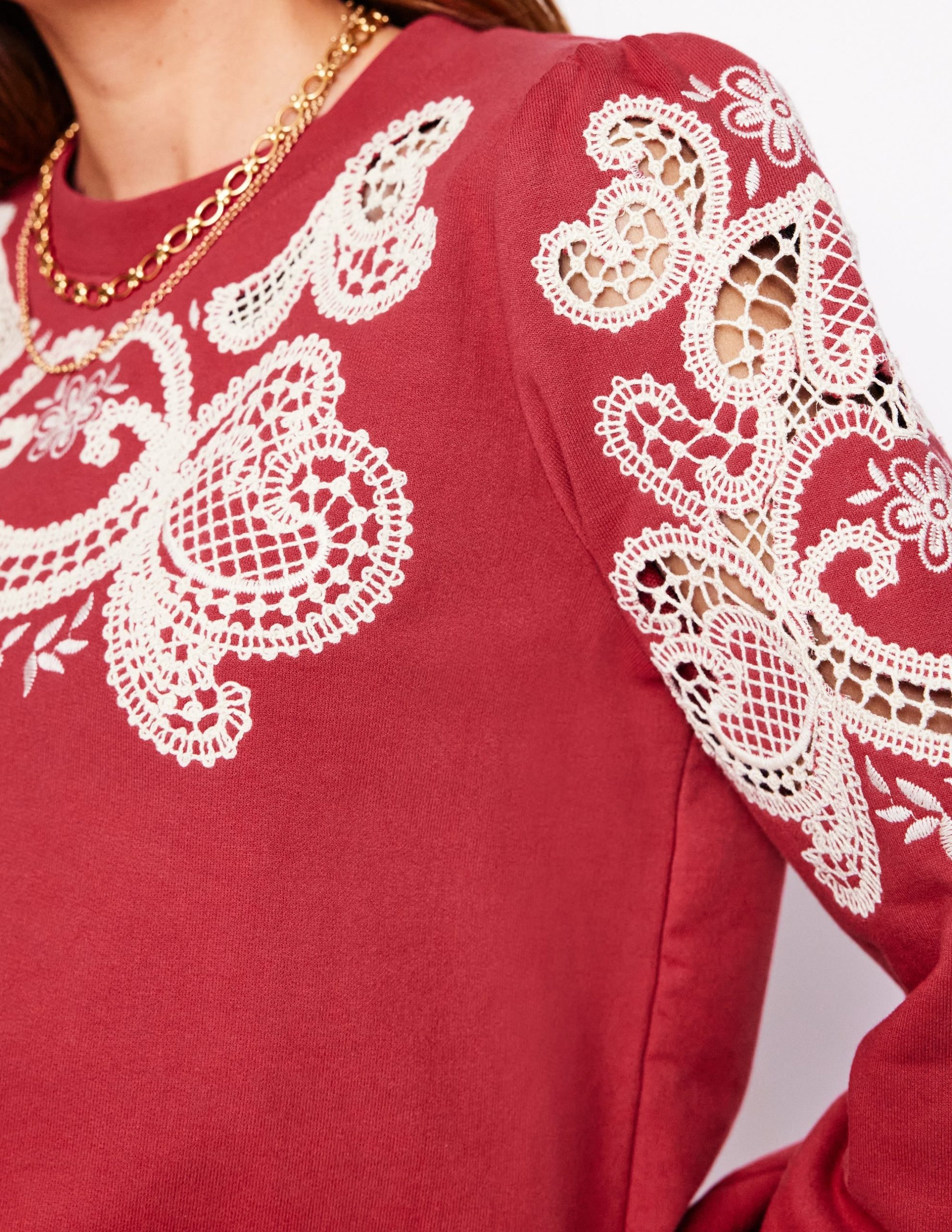 Puff Sleeve Cutwork Sweatshirt-Teracotta - Image 2