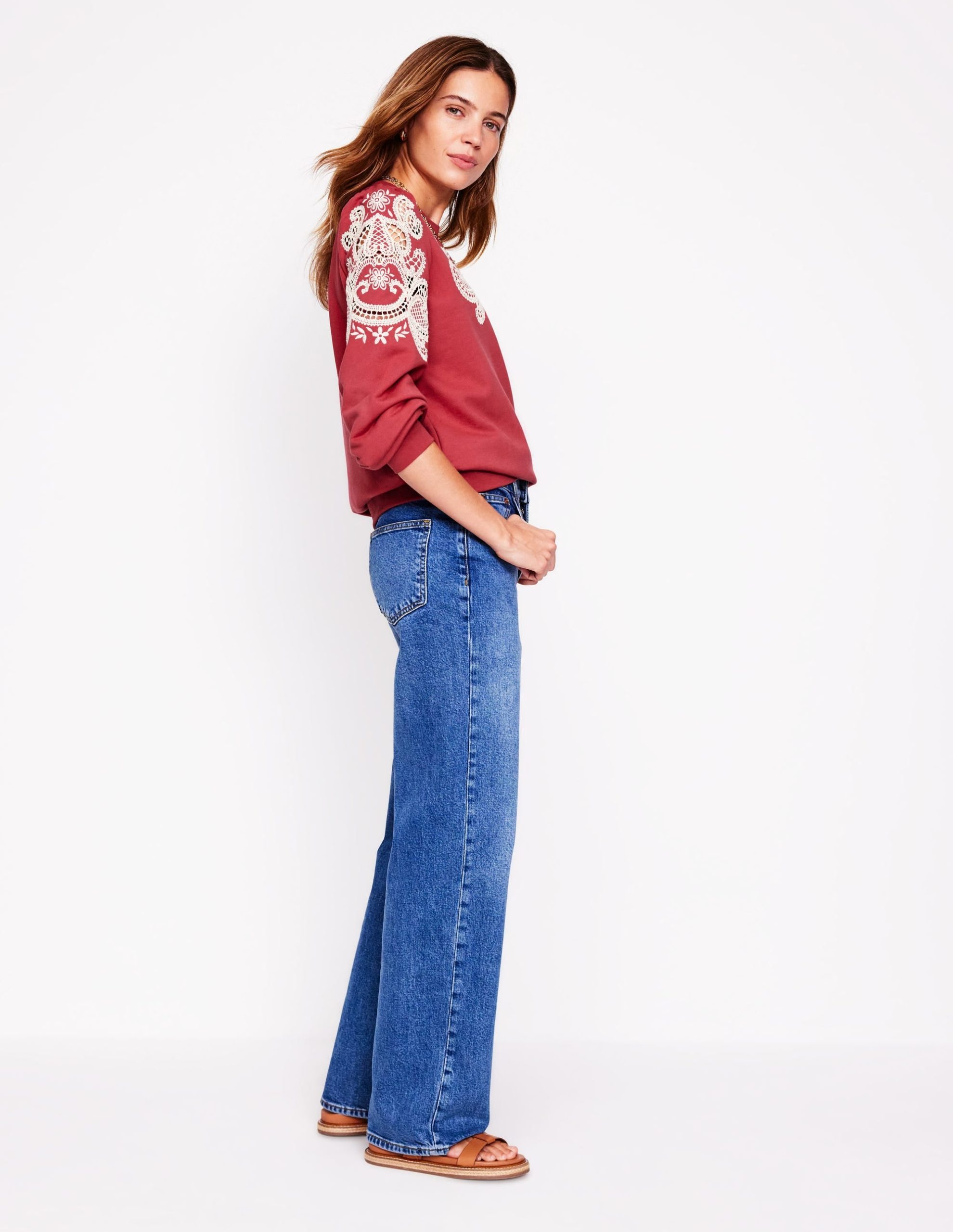 Puff Sleeve Cutwork Sweatshirt-Teracotta - Image 4