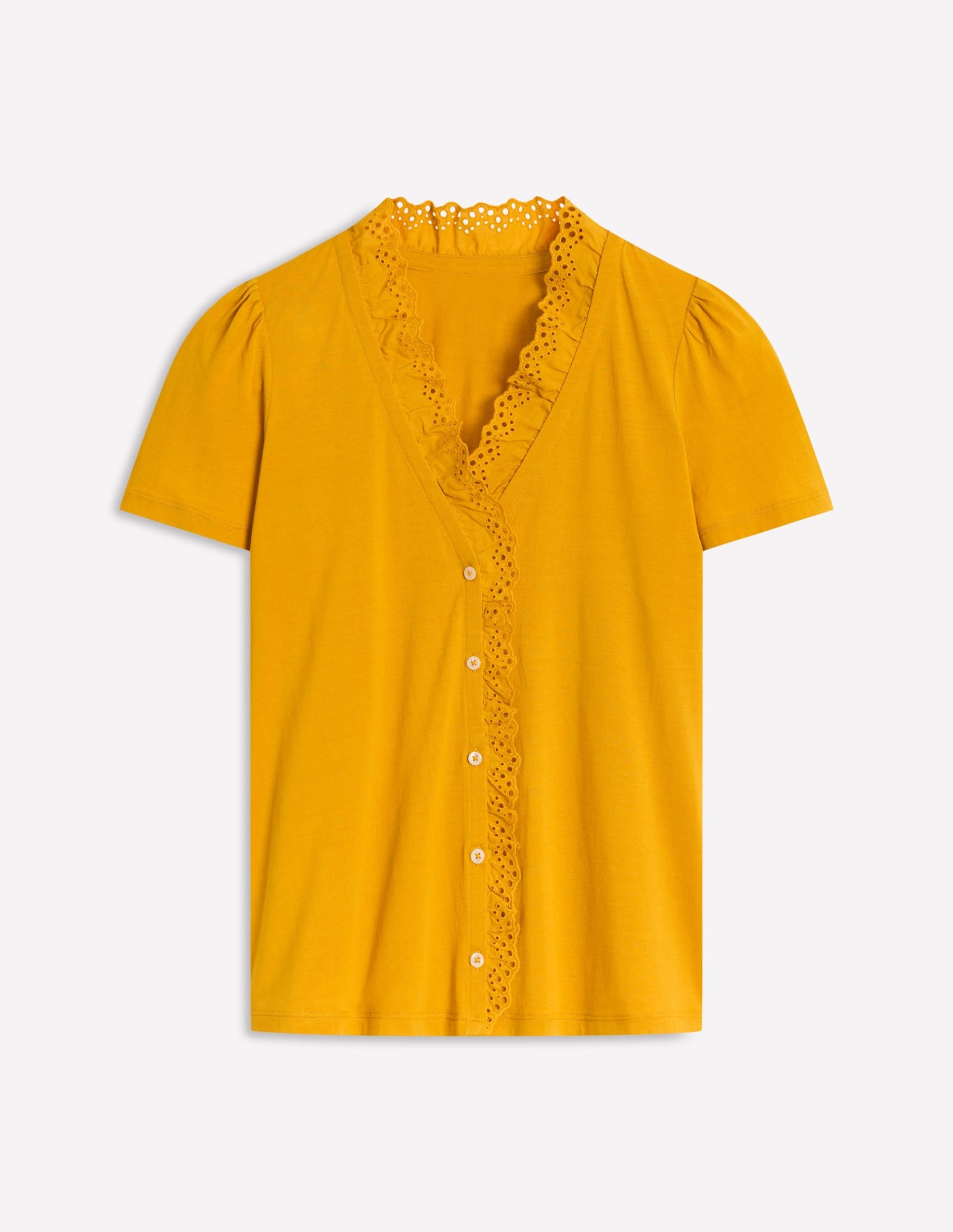 Broderie V-Neck Top-Golden Rye - Image 5