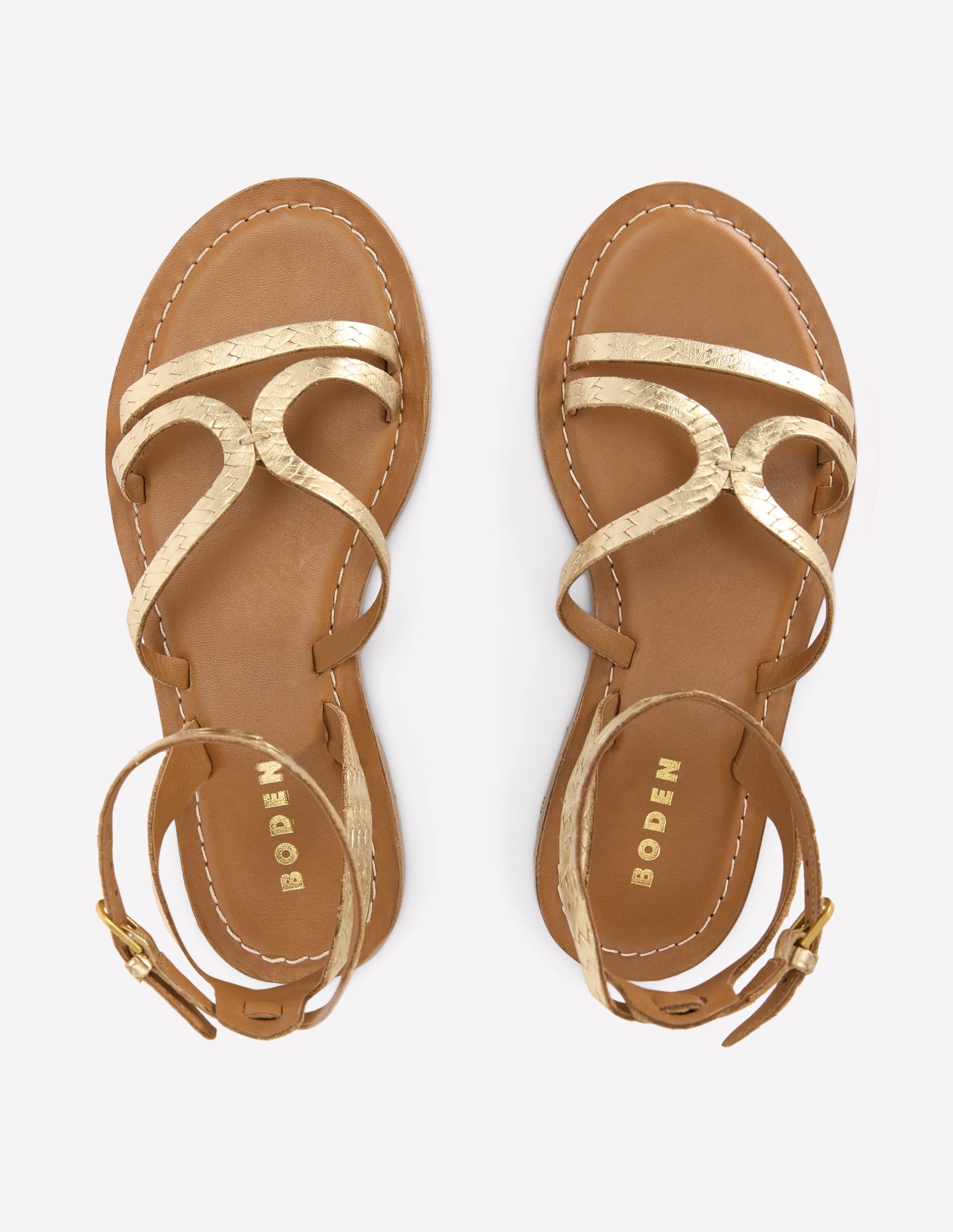 Casual Flat Sandal-Gold Woven Leather - Image 5