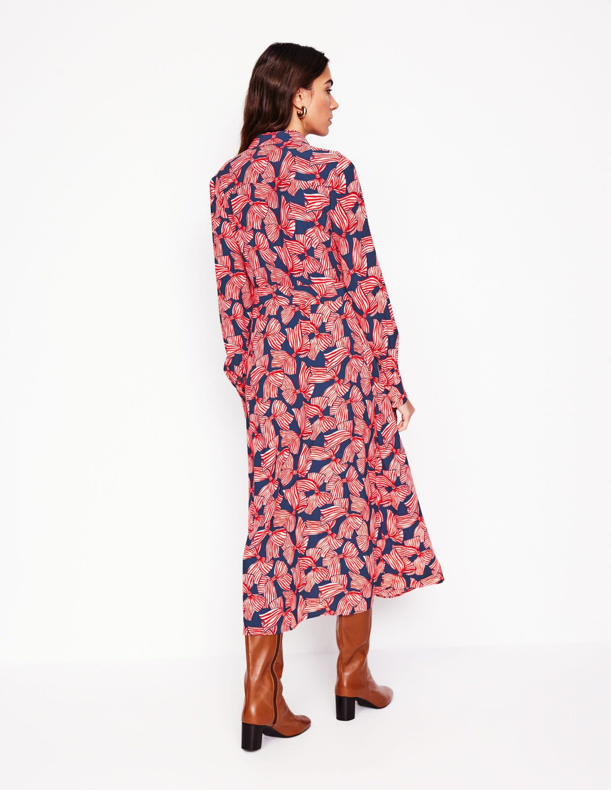 Kate Midi Shirt Dress-French Navy. Bow Scatter - Image 3