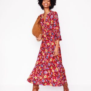 Ivy Smocked Midi Dress-Poppy Red. Oriental Paradise