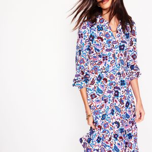 Jemima Tiered Jersey Dress-Ivory. Oriental Paradise