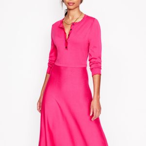 Scallop Henley Knitted Dress-Pink Peony