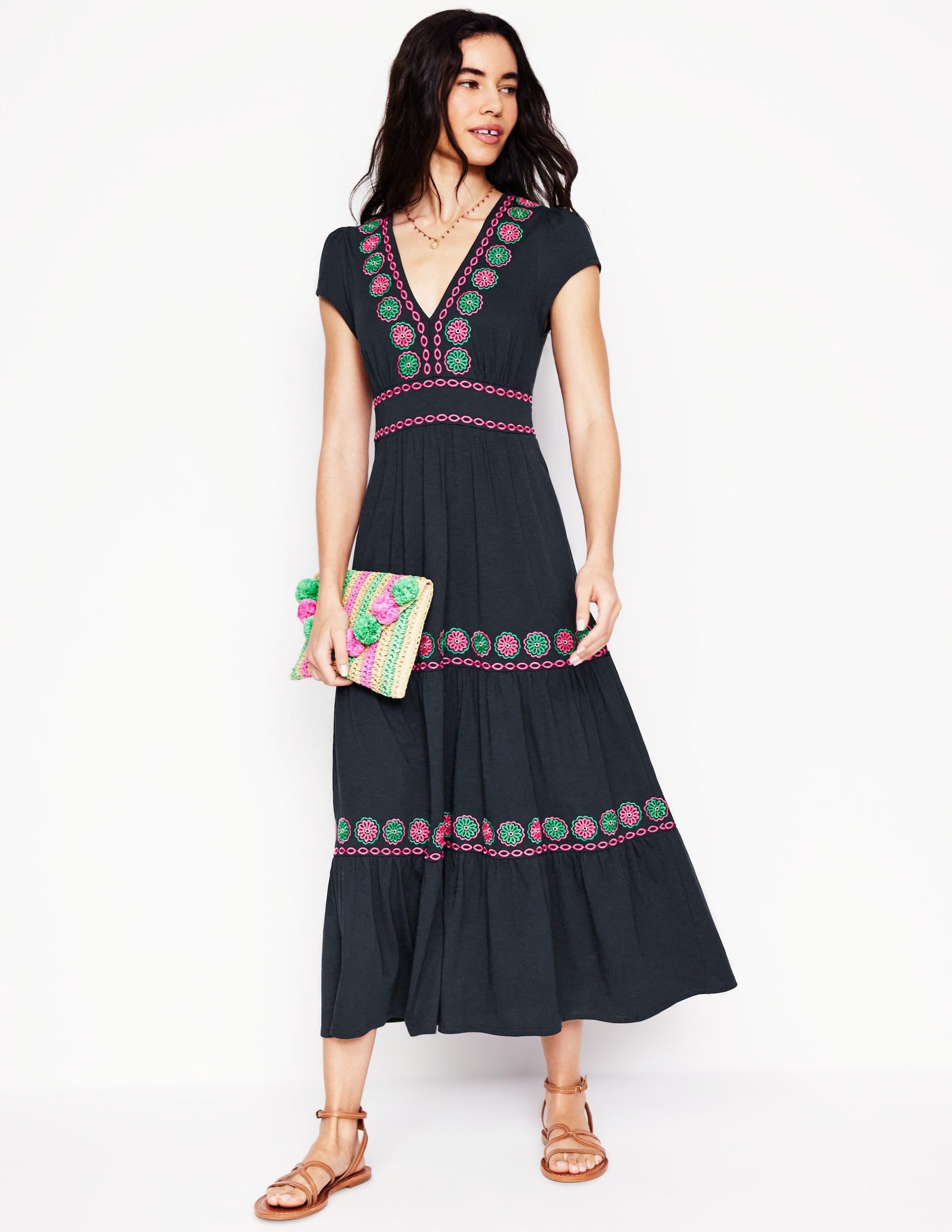 Eloise Embroidered Midi Dress-Navy - Image 5