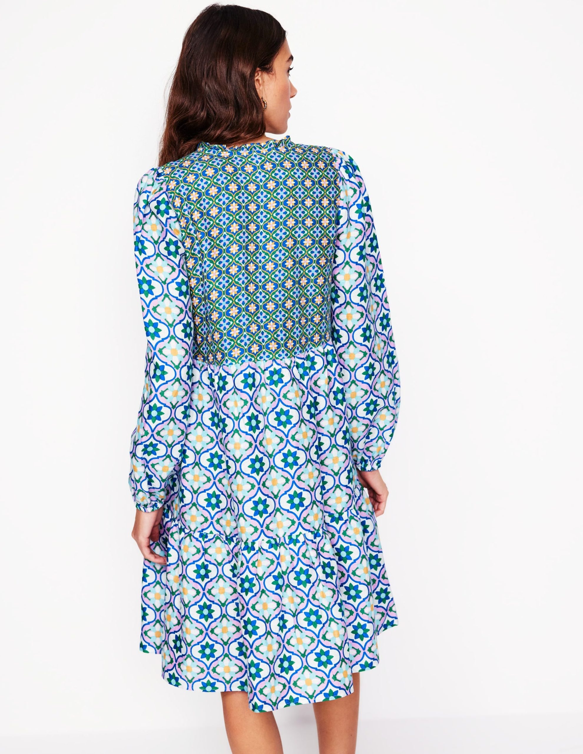 Esme Linen Mini Dress-Multi. Floweret Tile - Image 3