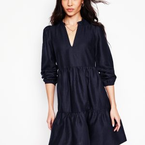 Esme Linen Mini Dress-Navy