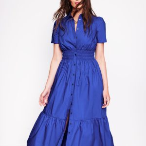 Jane Smocked Shirt Dress-Bright Blue