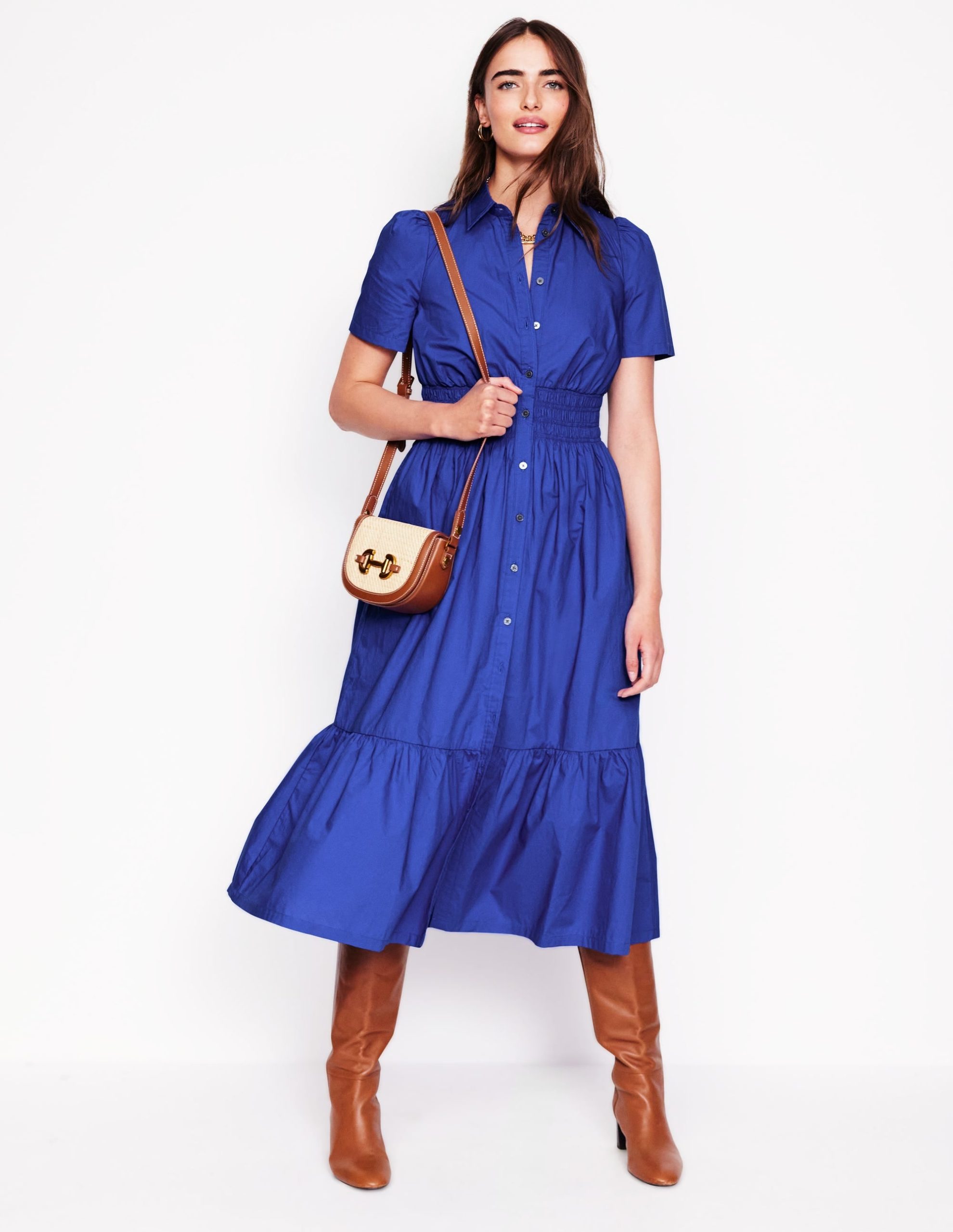 Jane Smocked Shirt Dress-Bright Blue - Image 6