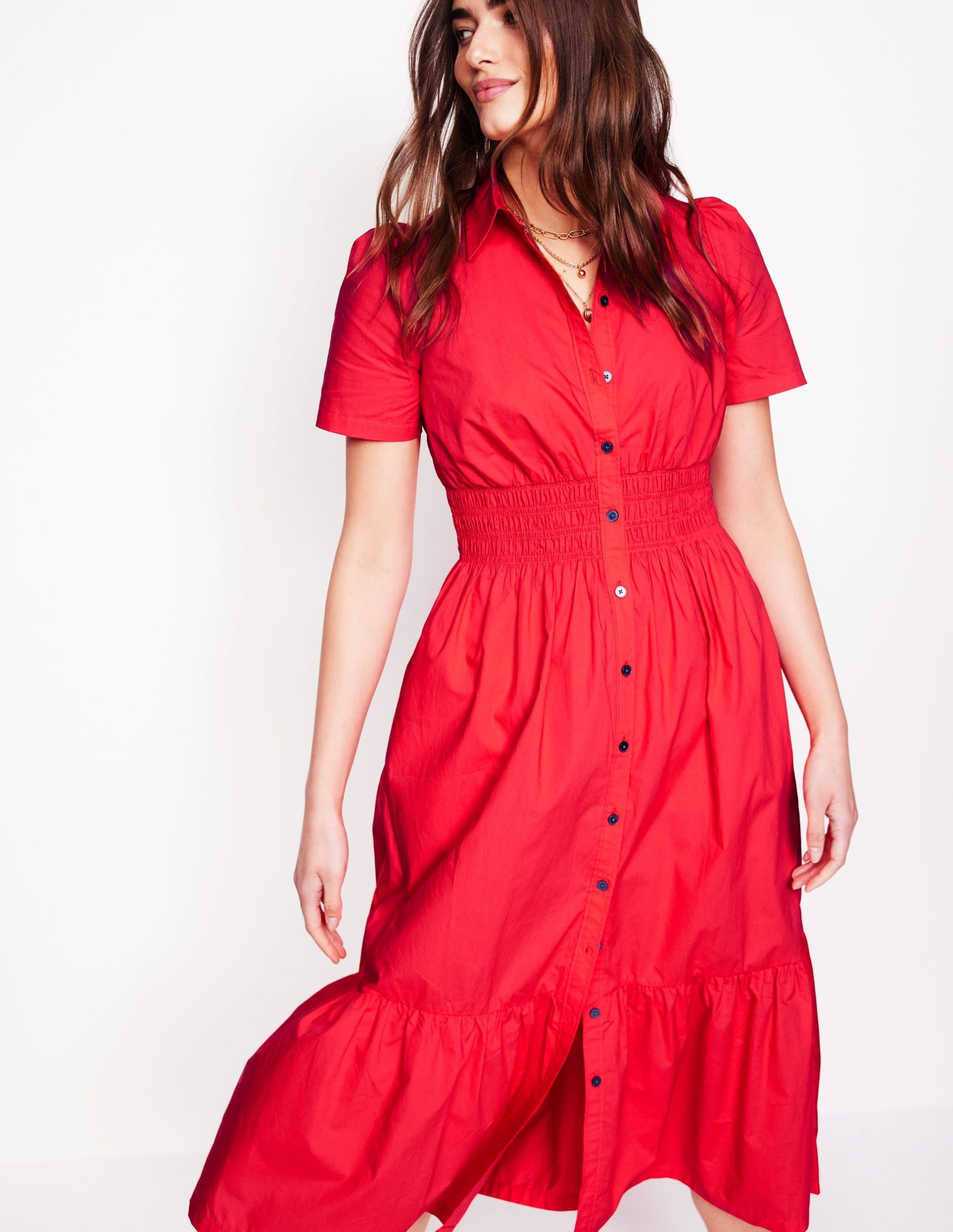 Jane Smocked Shirt Dress-Strawberry Tart Red - Image 5