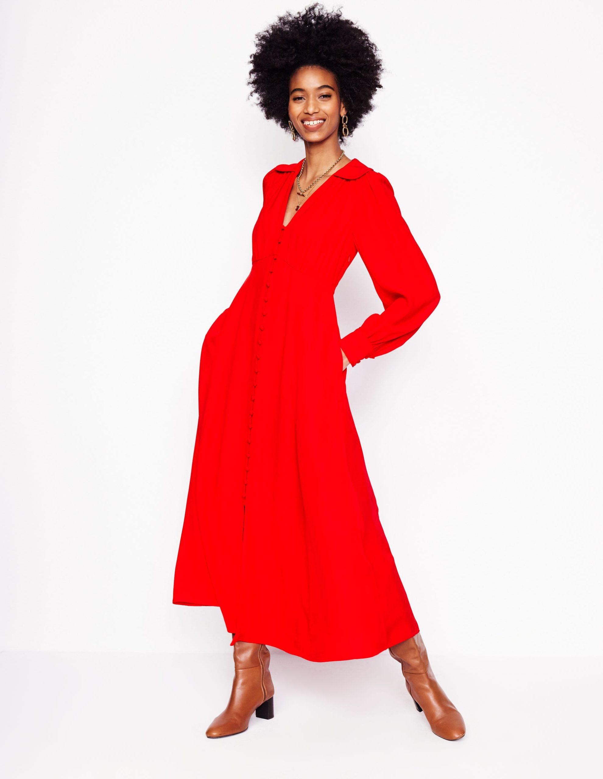 Scalloped Collar Tea Dress-Poppy Red - Image 4