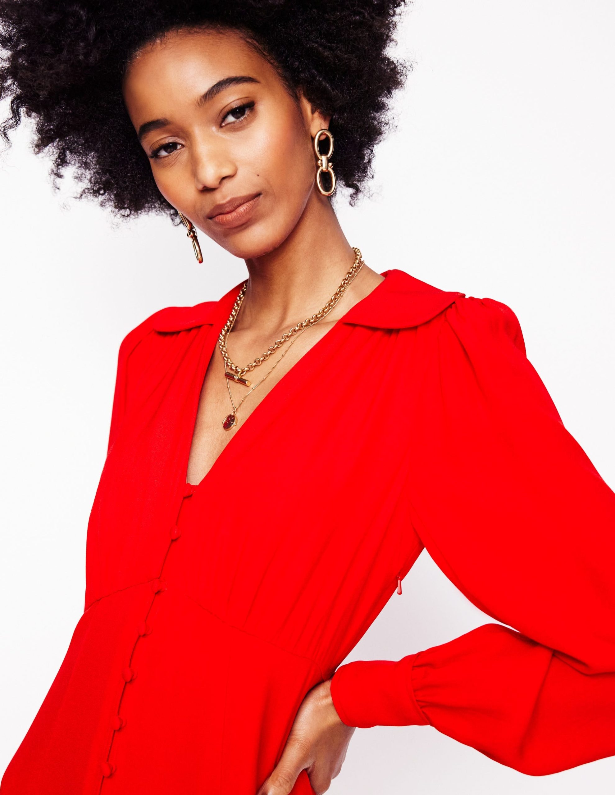 Scalloped Collar Tea Dress-Poppy Red - Image 5