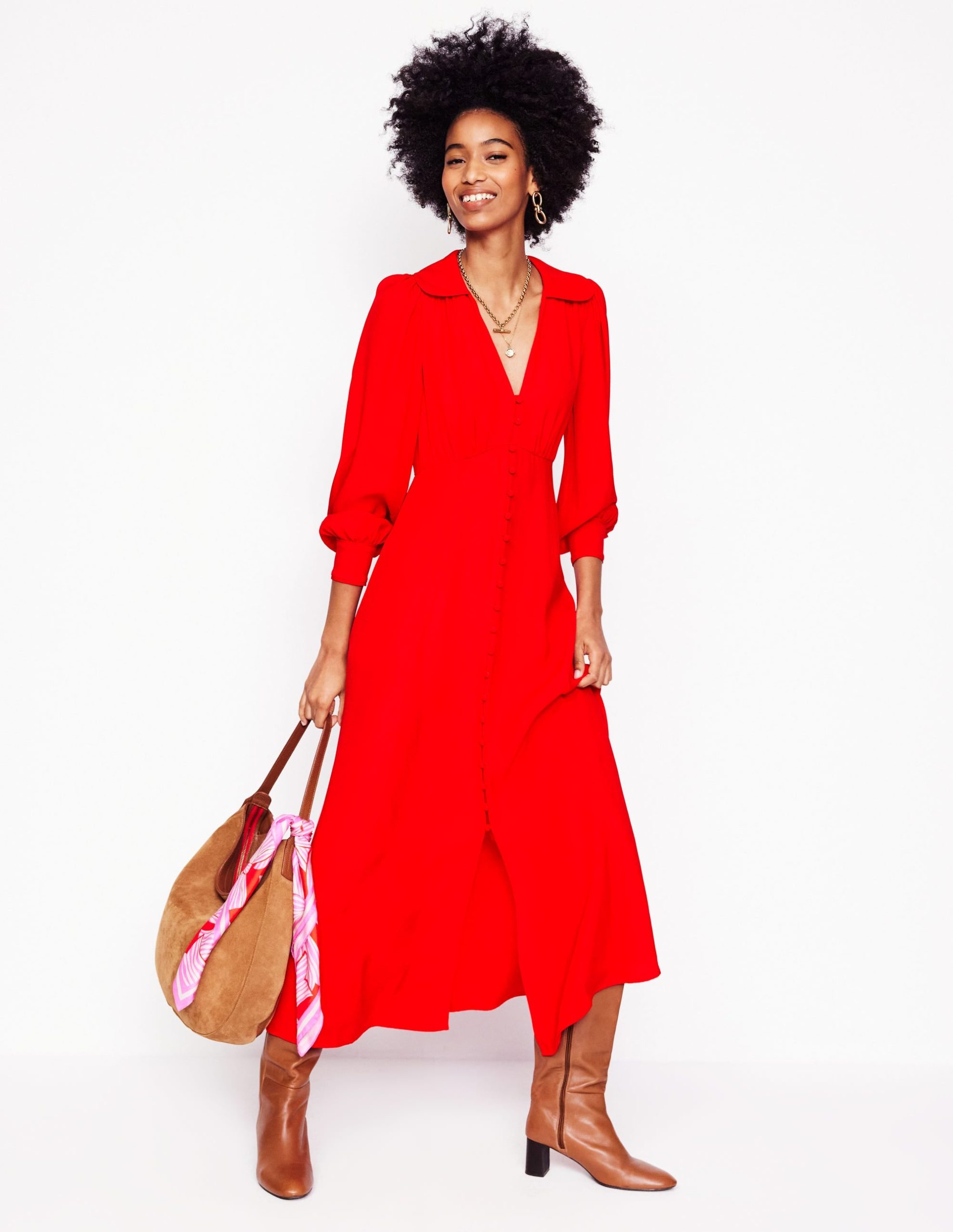 Scalloped Collar Tea Dress-Poppy Red - Image 6