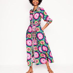 Clara Cotton Shirt Dress-Multi. Flower Tile