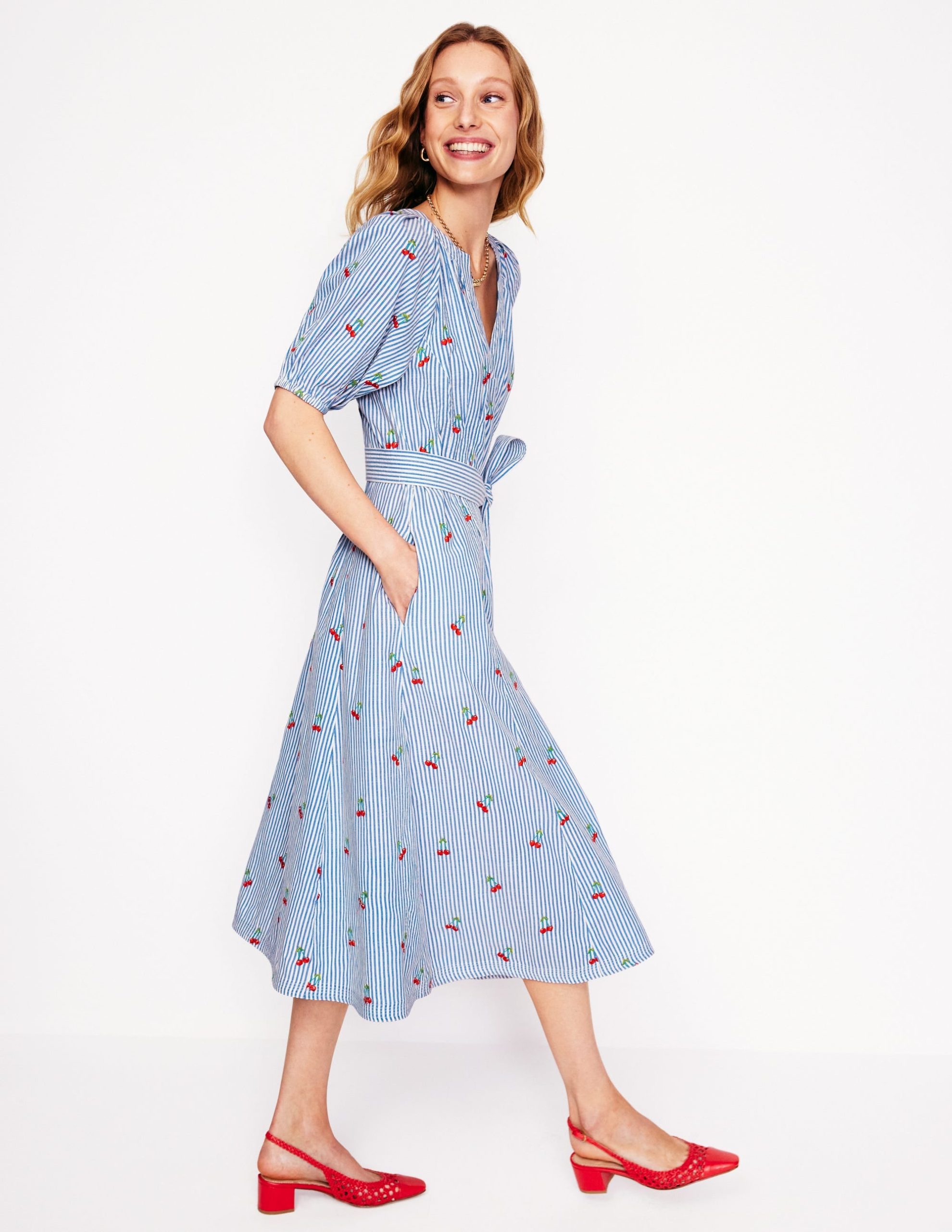 Bria Embroidered Midi Dress-Cherries Embroidery - Image 4