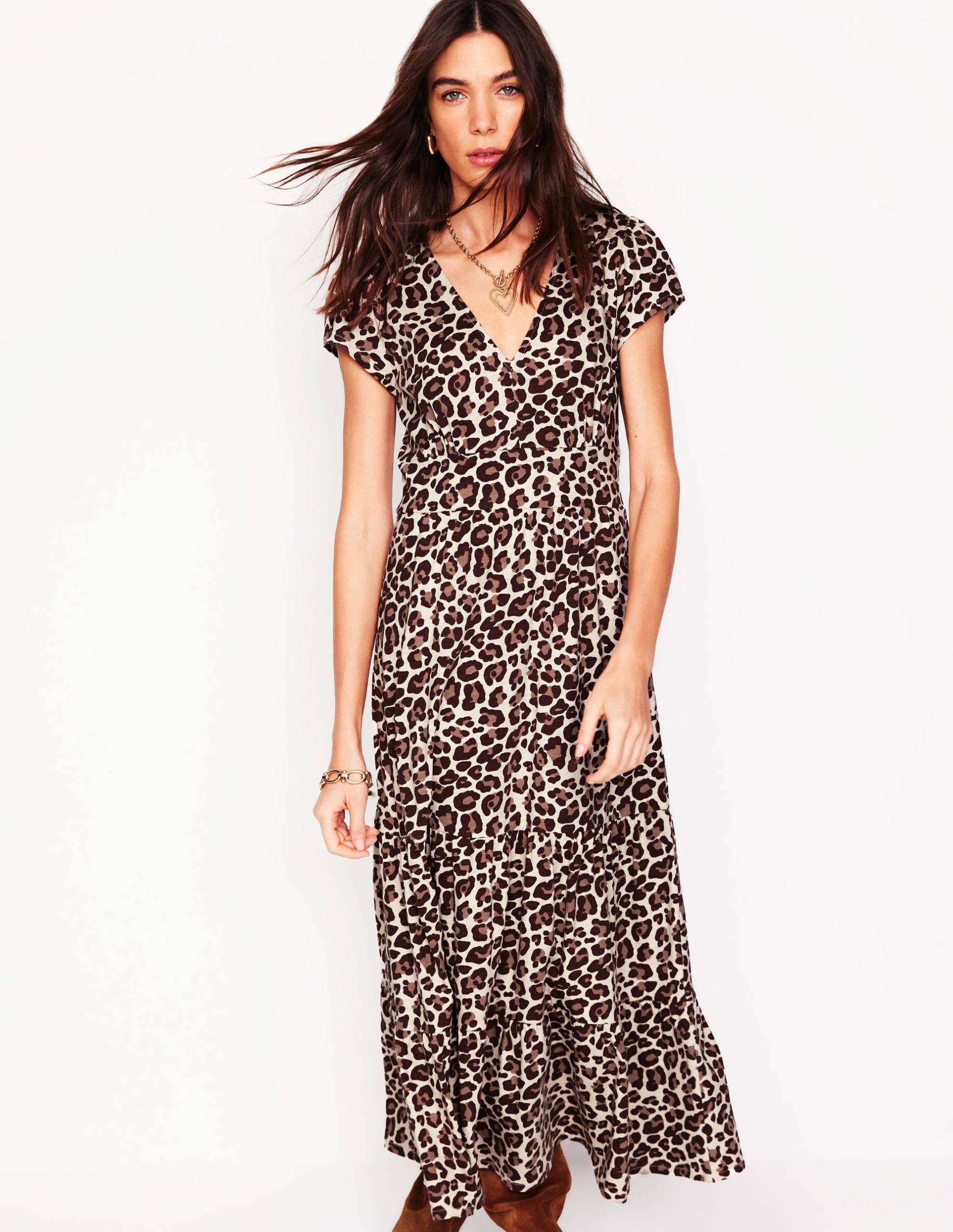 Eloise Tiered Jersey Dress-Cheetah Pop - Image 4