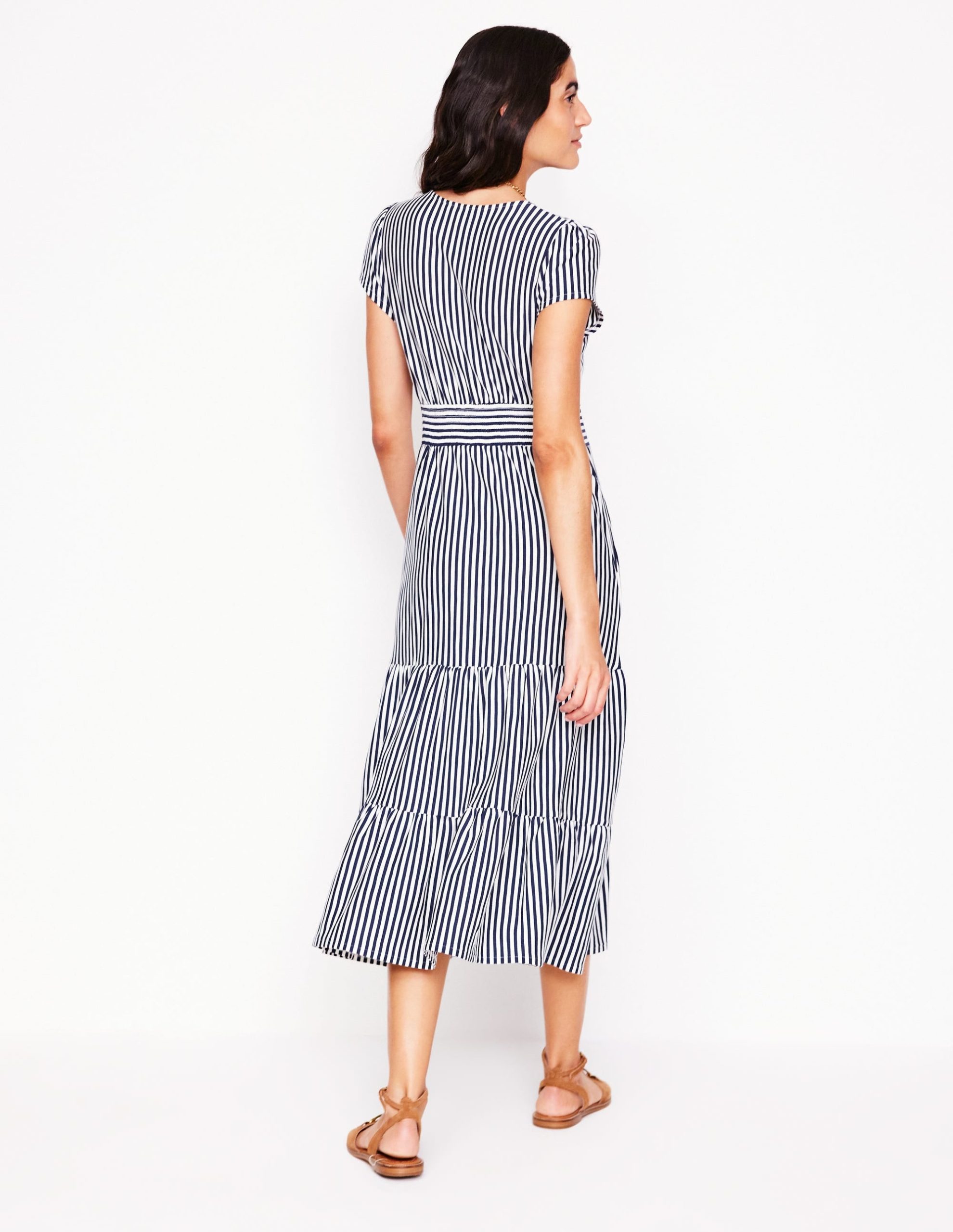 Eloise Tiered Jersey Dress-French Navy and Ivory Stripe - Image 3